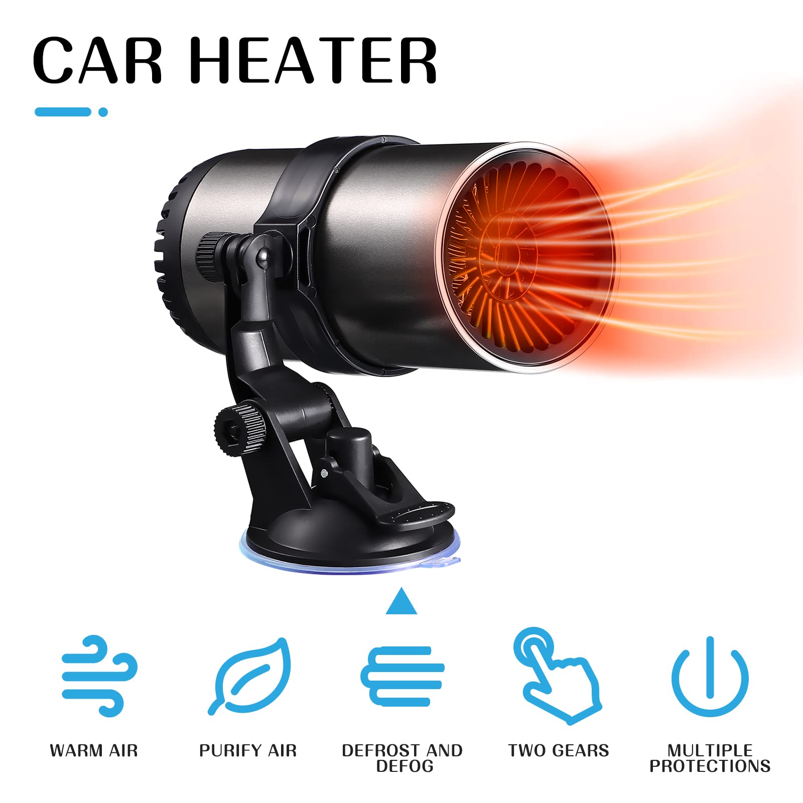 Homoyoyo 12-V-Autoheizgebläse/Kühlgebläse Autoheizgebläse 2-In-1-Auto-Entfroster Schnelles Aufheizen Elektrisches Autoheizgebläse mit Halterung Tragbarer
