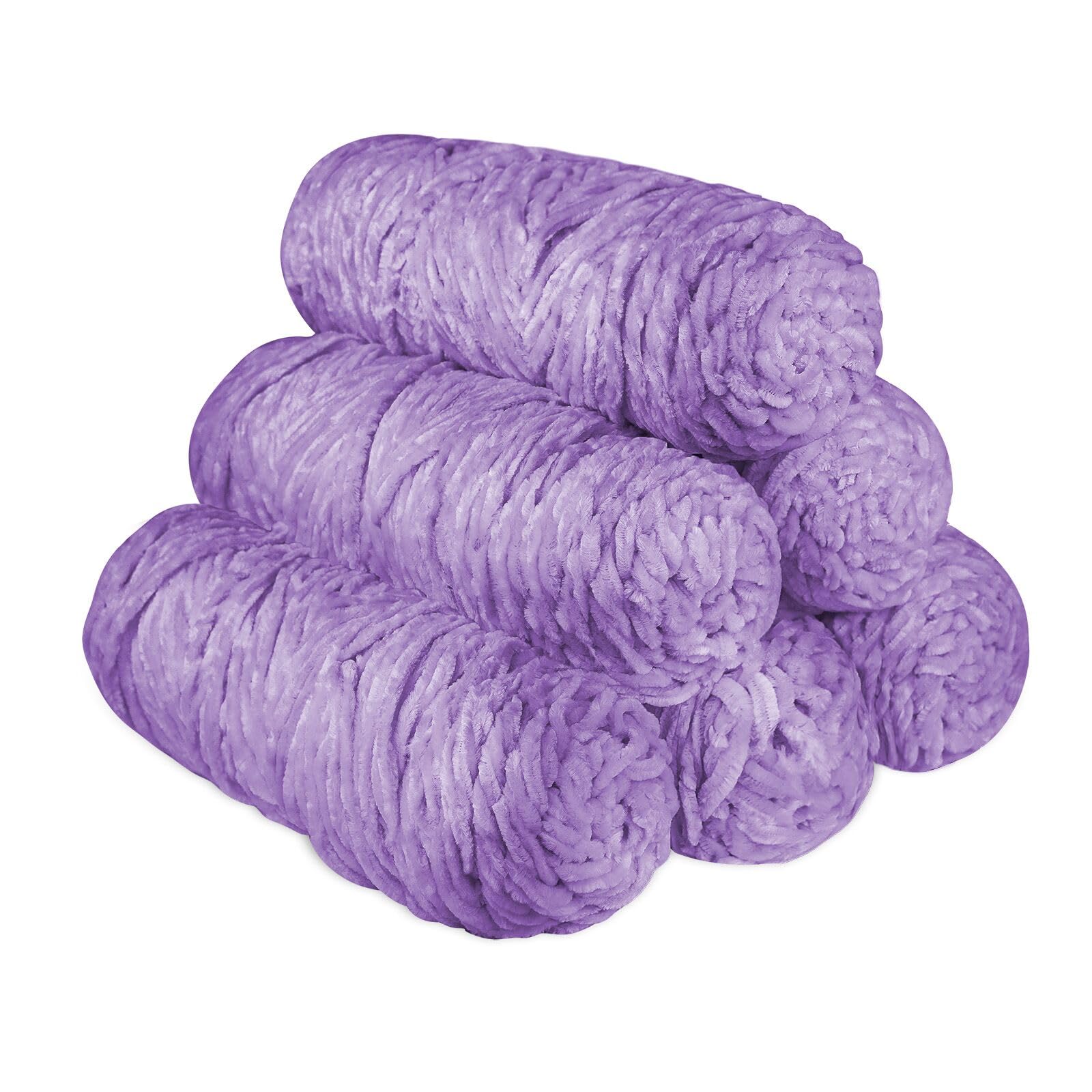 Crochet Yarn Chunky Yarn for Crochet Chunky Wool for Knitting 100g Balls x 6 Chenille Yarn Wool for Crochet Kits for Beginners Adults for Handmade Crafts Hats Blankets Scarves(Purple, 6pcs-600g)