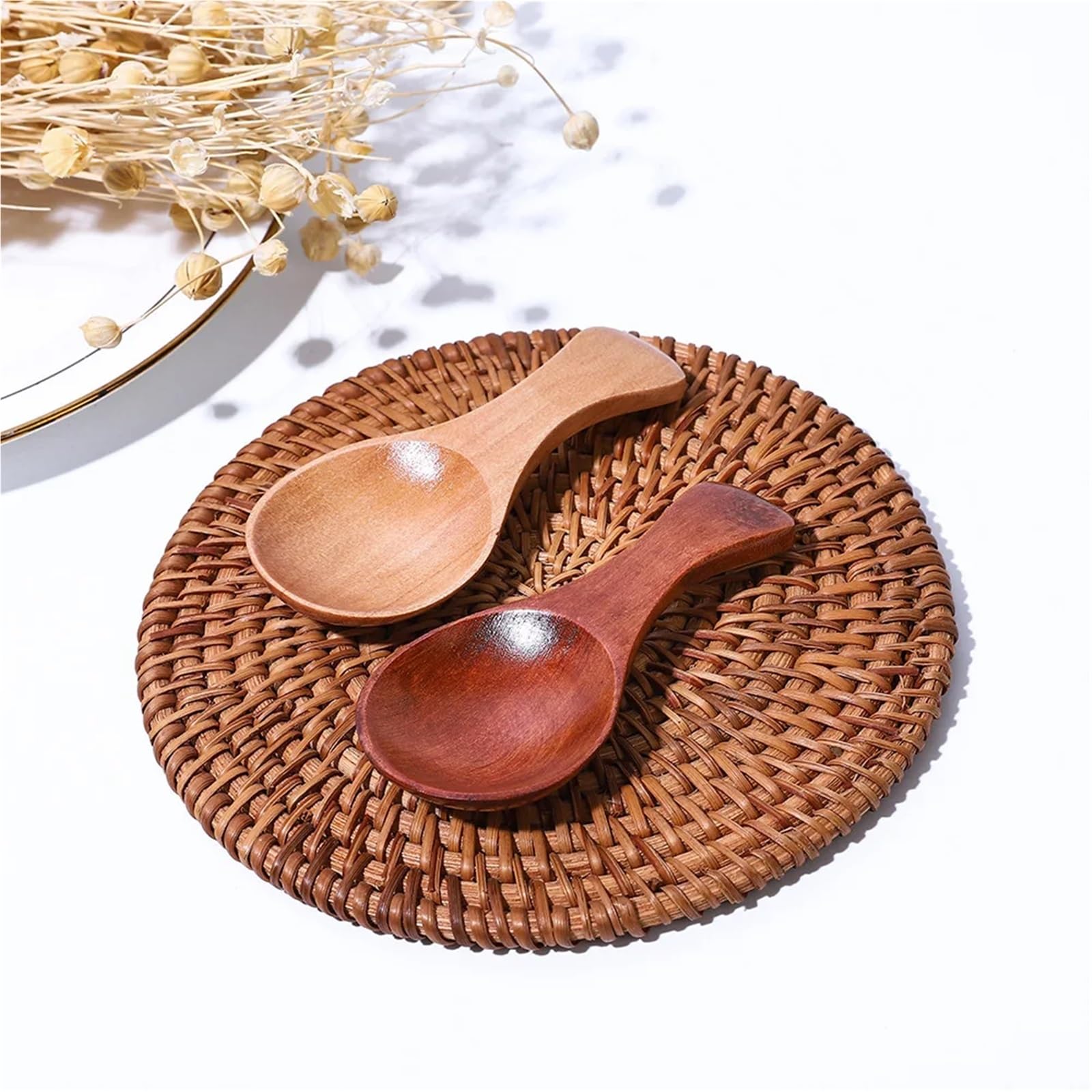 Mini-Holzlöffel, 50 Stück, natürliches Holz, für Tee, Kaffee, Honig | Umweltfreundliche 8,5 cm Mini-Löffel für Salz, Zucker, Gewürze und gefrorene Leckereien (50 Stück - natürliches Holz)