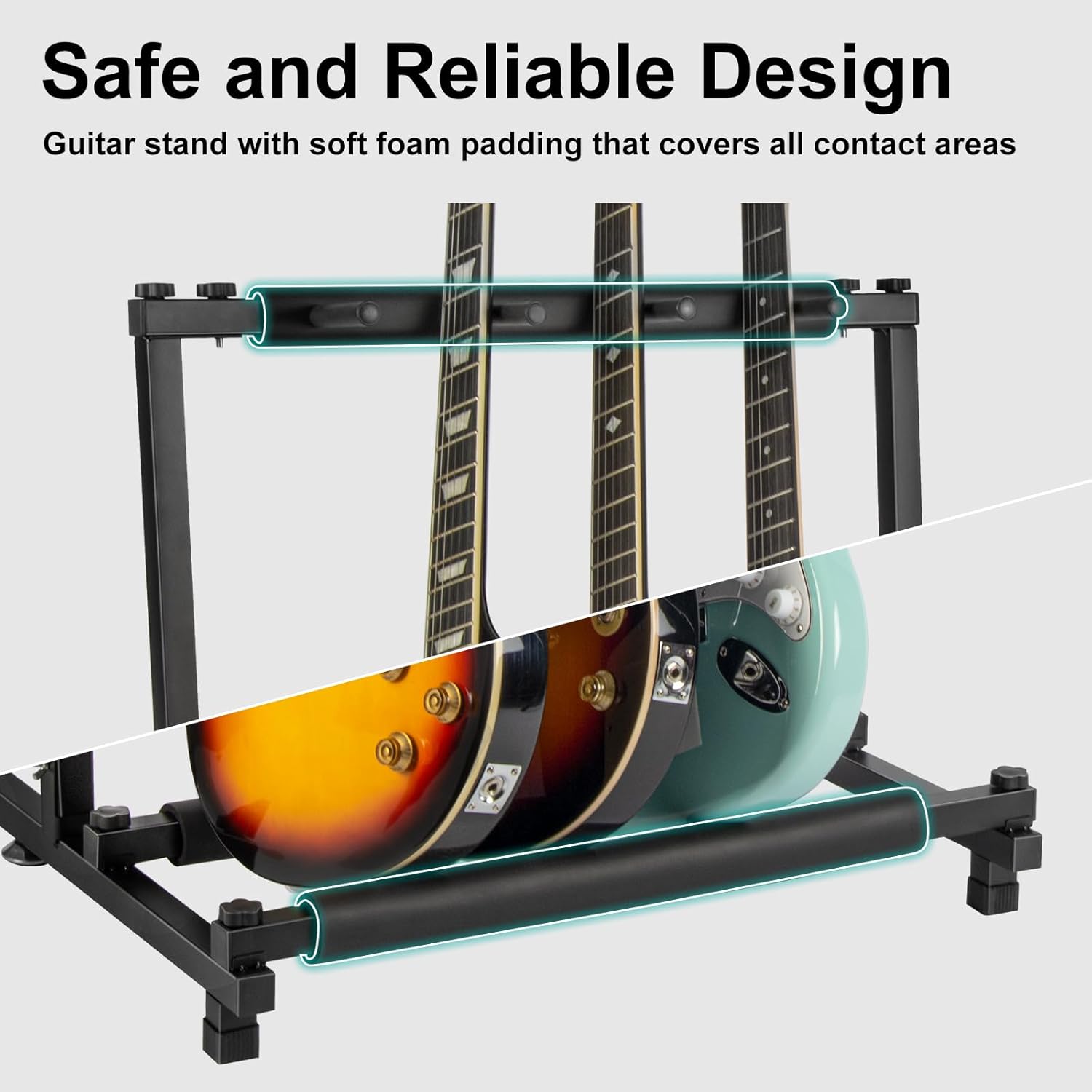 AODSK 3 Multi Guitar Stand Rack with Folding Design, Multiple Guitars Stand,Portable Black Guitar Holder, Black Guitar Display Holder for Guitar & Bass,Studio & Home (3 Guitars)