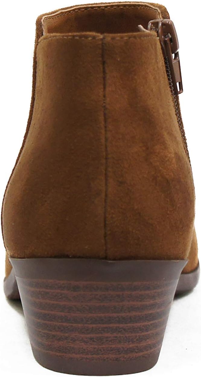 Soda Mug Cognac Vegan Suede Western Inside Zipper Stacked Heel Ankle Booties (6.5) - Image 5