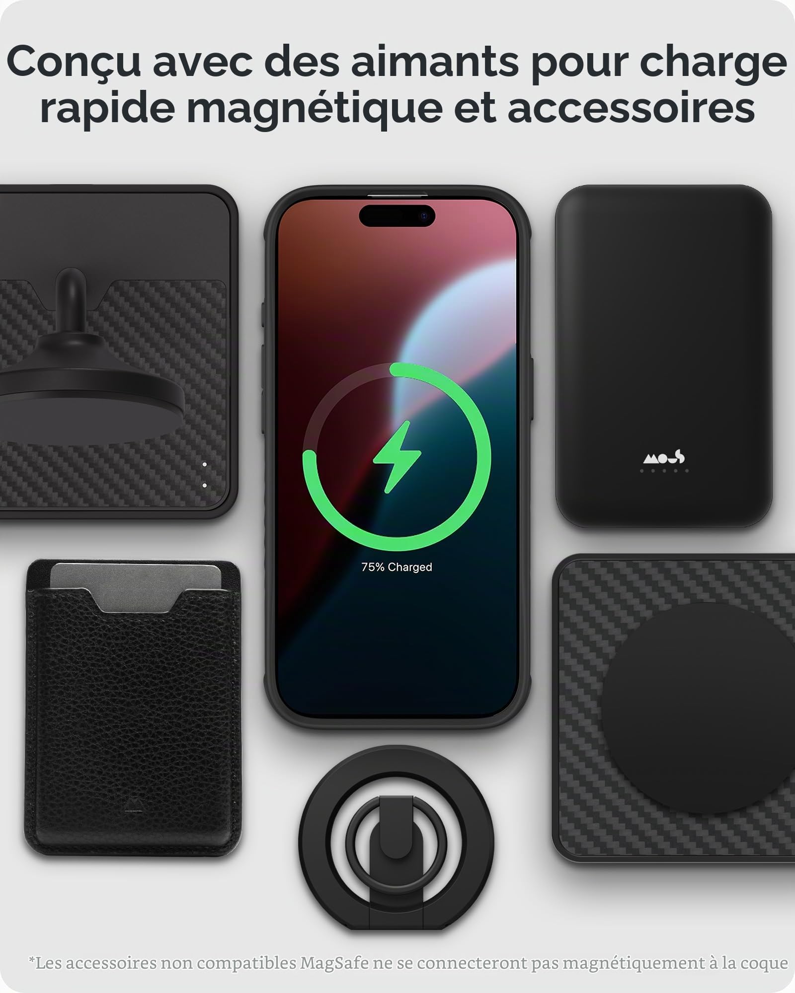 Mous pour iPhone 16 Coque Compatible avec MagSafe avec Contrôle de l'Appareil Photo, Limitless Cuir Noir