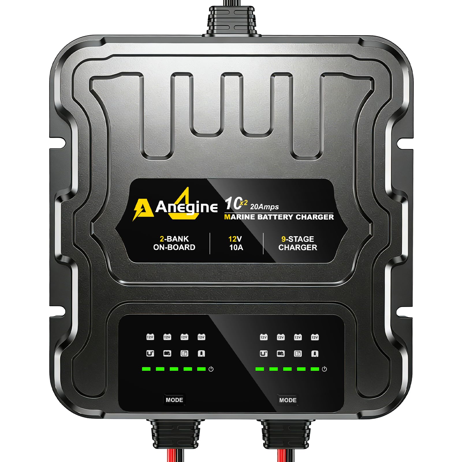 2 Bank Marine Battery Charger, 20A (10A/Bank) 12V IP68 Waterproof LCD Onboard Battery Charger with Overcharge Protection, Battery Maintainer for Lead-Acid, AGM, Gel, LiFePO4, Lithium, Boat, Car, RV