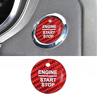 Compatible with Ford Engine Start Stop Button Cover One Click Push Start Button Trim Sticker for F-150 F-250 Ranger/Fusion/Focus/Explorer/Edge/Escape/Shaker/Taurus,Real Carbon Fiber(Red)