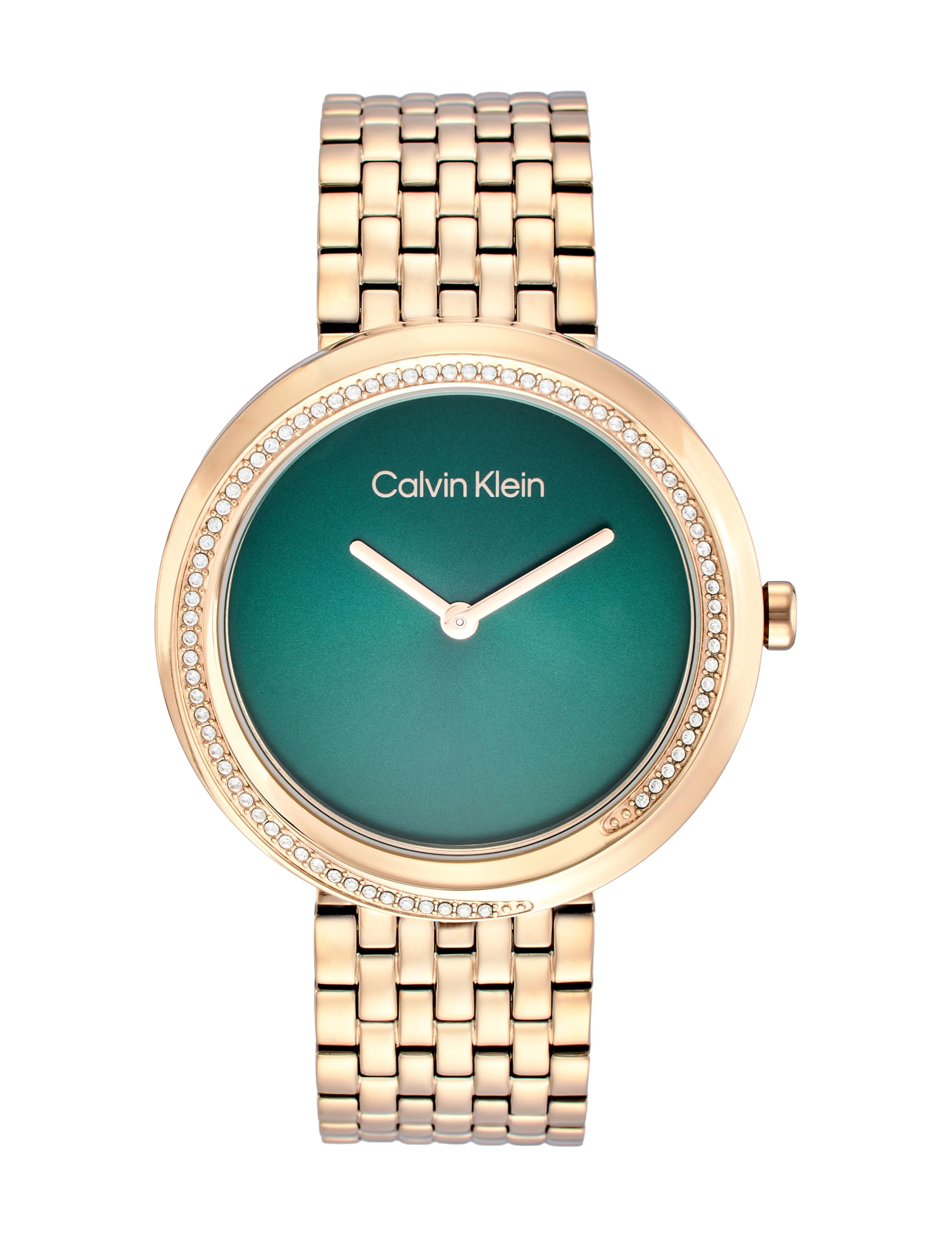 Twisted Bezel Qtz Basic Slim Green Round Dial Women's Watch|Ionic Plated Rose Gold Steel Material|Rose Gold Color Band - 25100068-image-11
