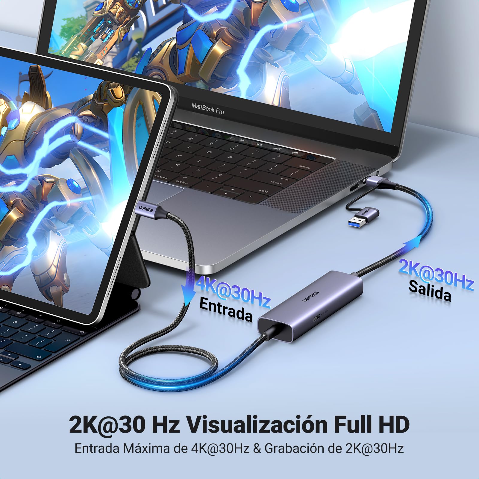 UGREEN Capturadora Vídeo HDMI USB C 3.0 4K 30Hz PD 100W Tarjeta Captura 2K 1080P 60FPS Grabación de Streaming en Bucle Compatible con Switch PS5 PS4 Xbox TV Stick DSLR iPad Pro PC