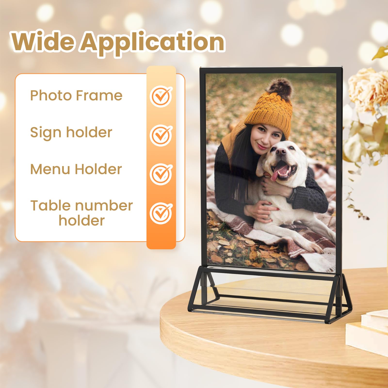 3-Pack 5x7 Acrylic Sign Holders - Double-Sided Gold Frames With Base & Sticky Dots