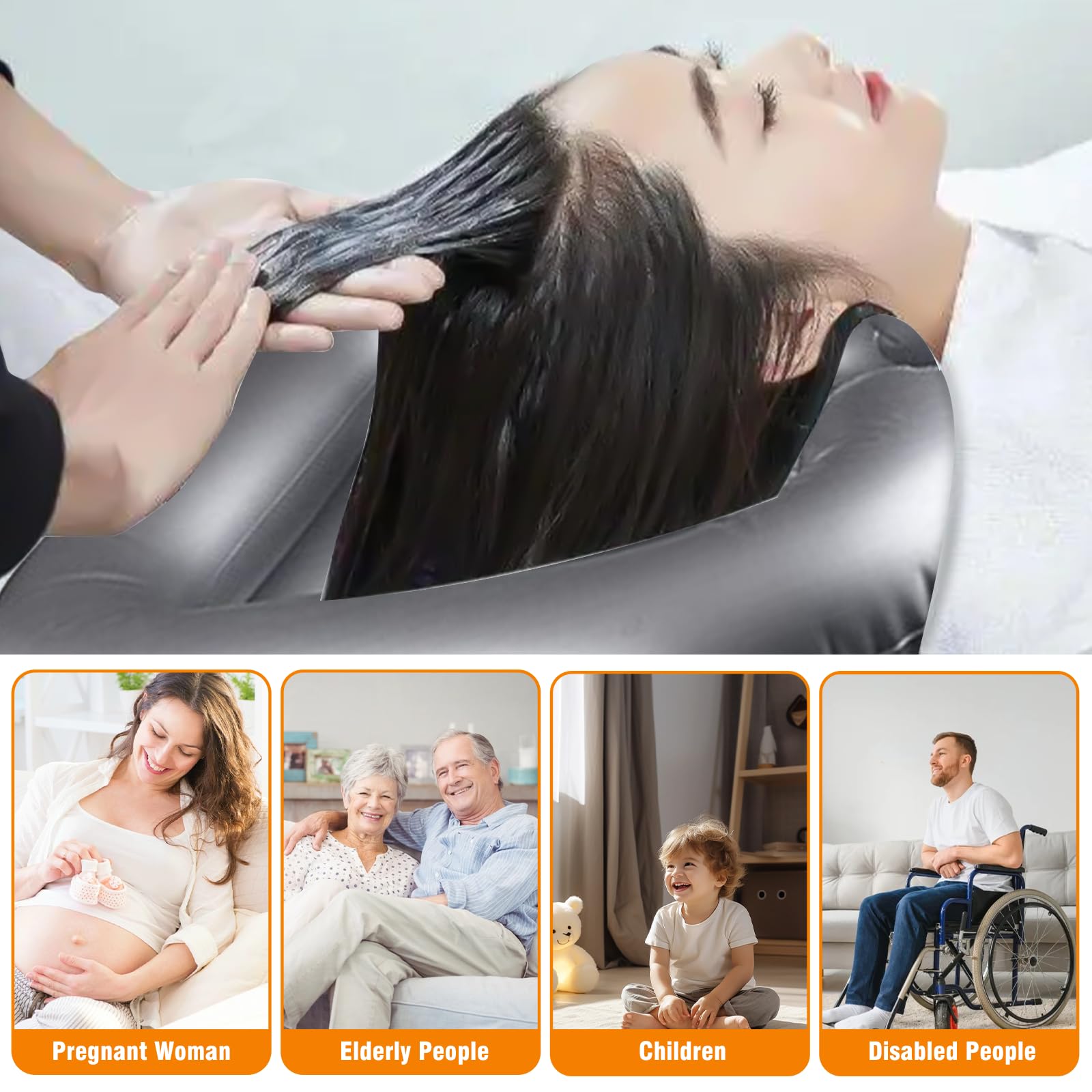 Lavacabezas Portatil para Casa con Almohada Pequeña & Tubo Drenaje 1M, Lava Cabezas Hinchable, Lavabo Champú Lavar Móvil,Equipo Cabello Lavado Inflable para Personas Discapacitades,Embarazadas,Mayores
