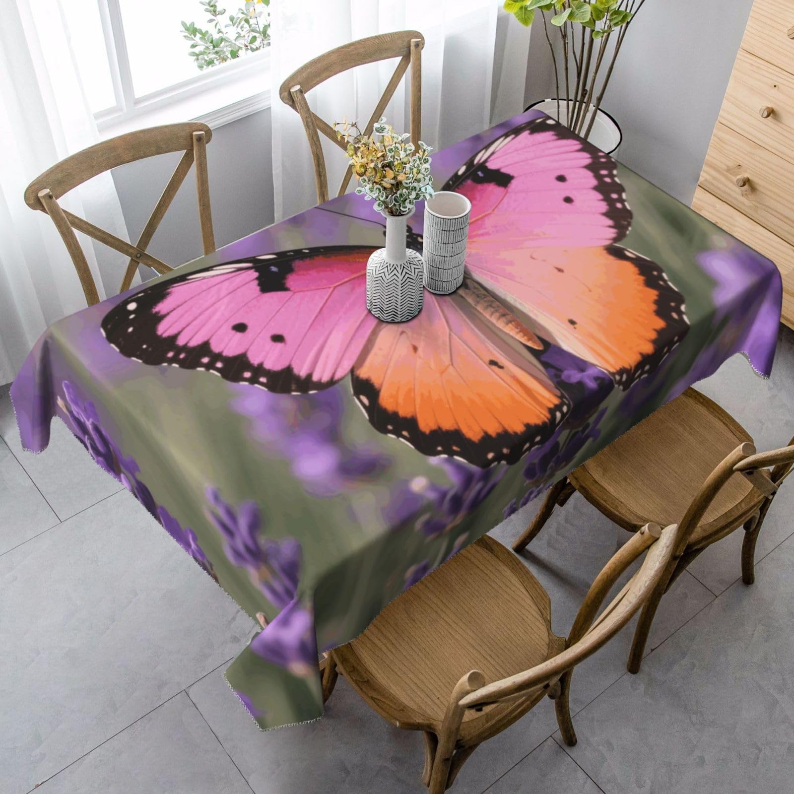 Colorful Butterfly Rectangle Tablecloth 35x55 Inch, Washable Reusable Farmhouse Table Cloths Wrinkle Free And Spillproof Kitchen Dinning Table Cover For Party Wedding Picnic Home Decor Tablecloths