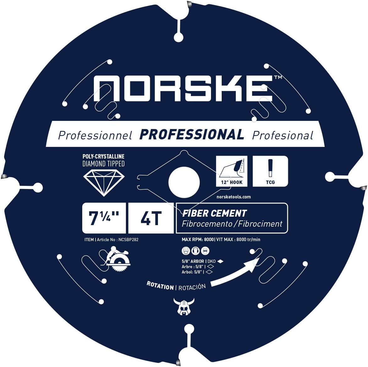 Norske Tools NCSBP284 12" 8 Tooth Polycrystalline Diamond (PCD) Hardie Fiber Cement Saw Blade
