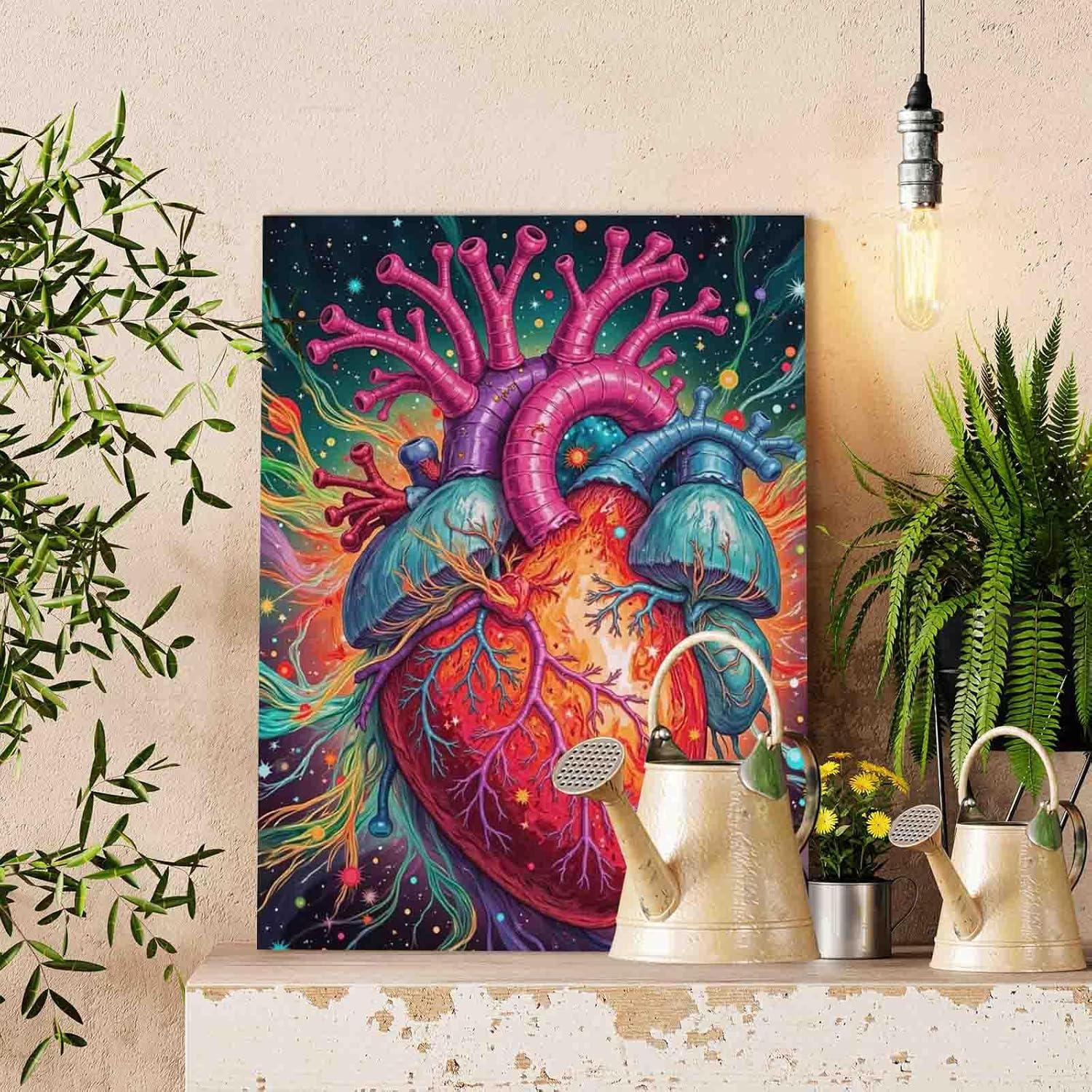 Human Organ Painting by number for children and beginners，Body Structures DIY Paint by Numbers for Adults Steampunk Style Canvas DIY Oil Painting Kits with Brushes and Acrylic Pigme(diy frame）