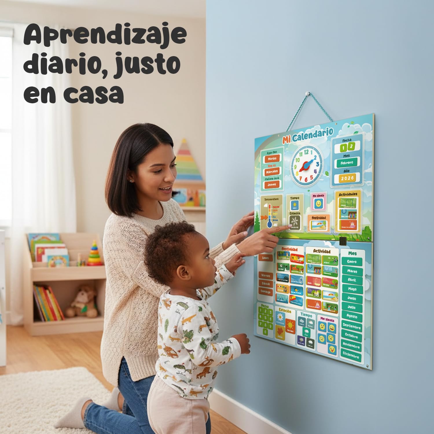 Mi Primer Calendario de SmartPanda - Juguete Educativo Magnético para Niños o Niñas - Incluye Reloj, Estación Meteorológica, Actividades y Emociones – para Pared o Frigorífico – en Español