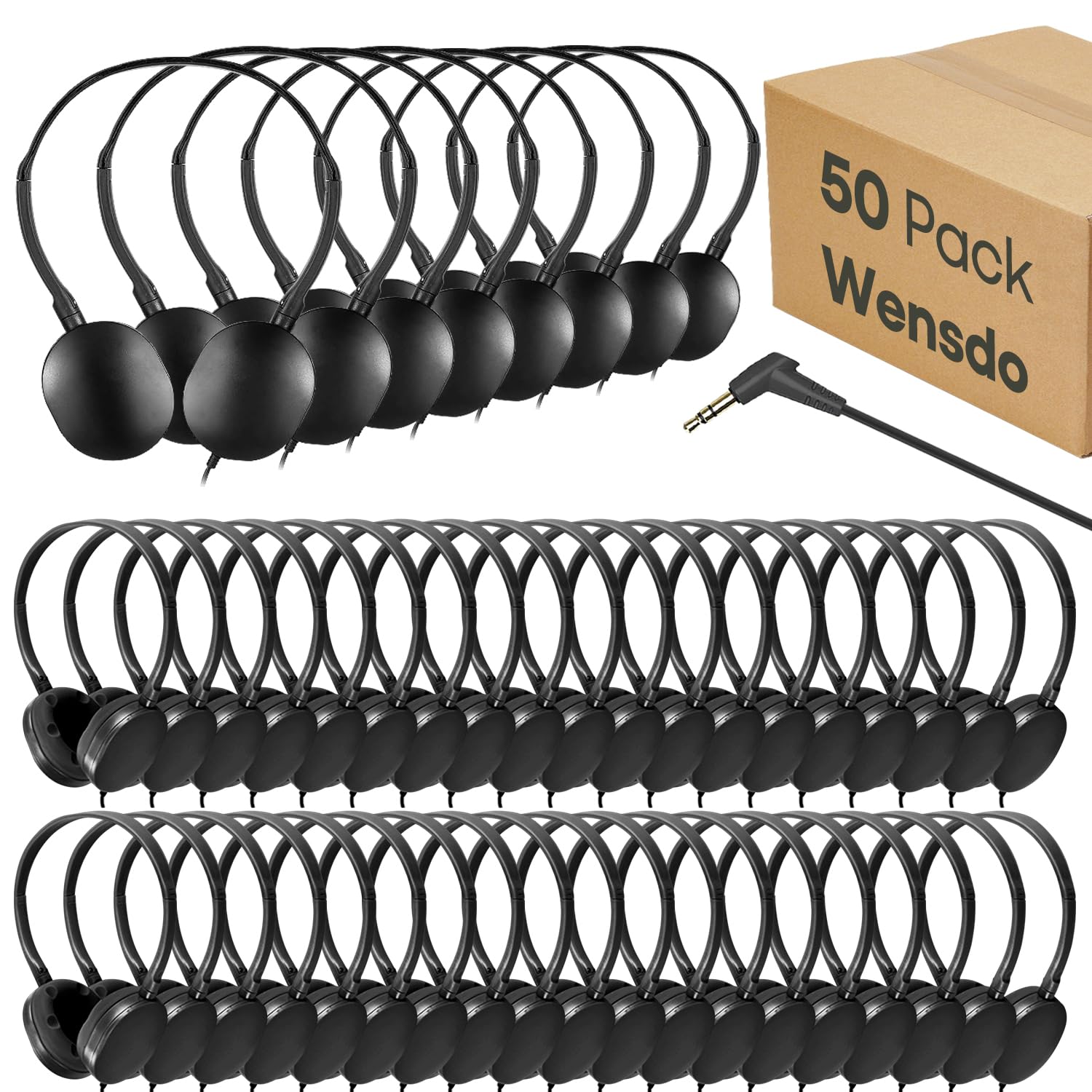 50 pack black classroom headphones for students and kids