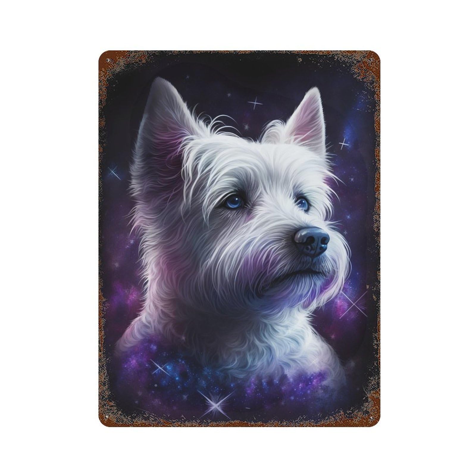 Galactic Pup Portrait Rustic Tin Plaque 15.7"x11.8", Rustic Home Decor for Office, Studio And Wall Decor