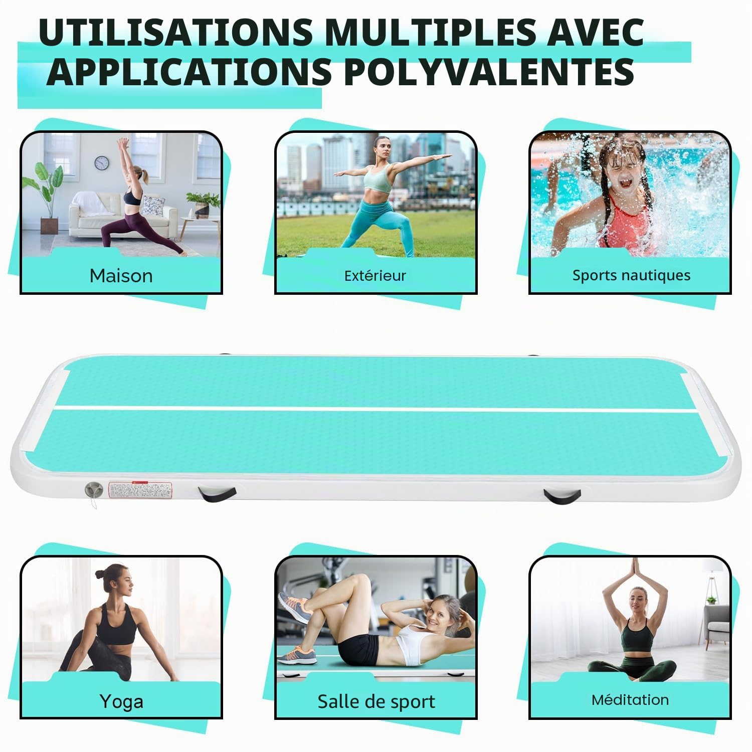 Tapis de Gymnastique Air Tumble Track, Tapis de Gymnastique Gonflable pour Tumbling 6,6ft 10ft 13ft 16ft 20ft/10cm Air Tumble Track, Pour Usage Familial/Yoga/Eau/Danse – 5m, Vert