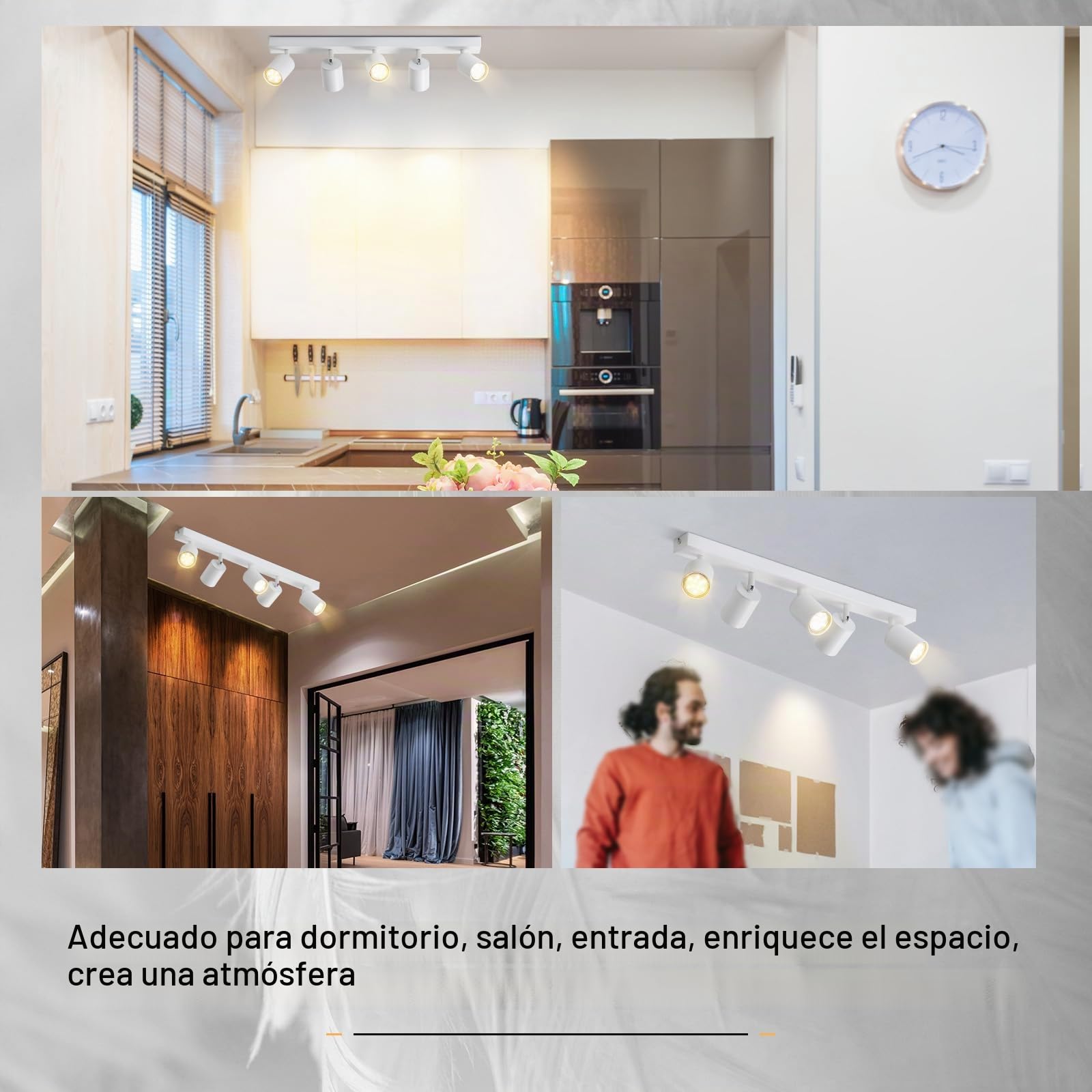 Glitzerlife Lámpara de techo 5 focos blanco foco de techo GU10 lámpara | giratoria 350°lámpara de dormitorio lámpara de cocina lámpara de salón pasillo máx. 25 W sin bombilla