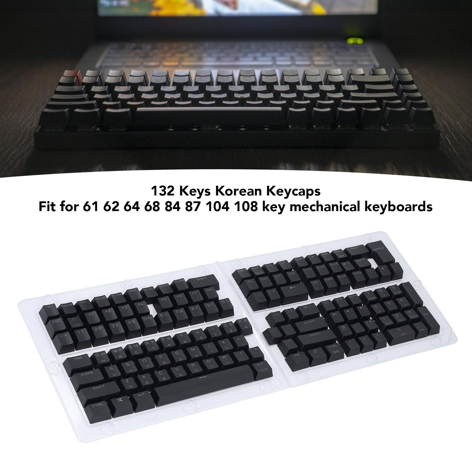 XUMIUZIY 132 Touches Keycaps Coréens, Hauteur OEM, 132 Keycaps Keycaps Set, Remplacement du 61/62/64/68/72/75/84/87/88/98/100/104/108 Clavier Mécanique (Black)