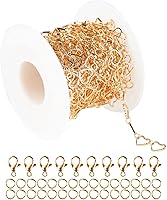 Vista 8 de YOUBEIYEE Cadena de corazón chapada en plata de 16.4 pies, cadenas de eslabones en relieve hechas a mano a granel en carrete con anillos de salto