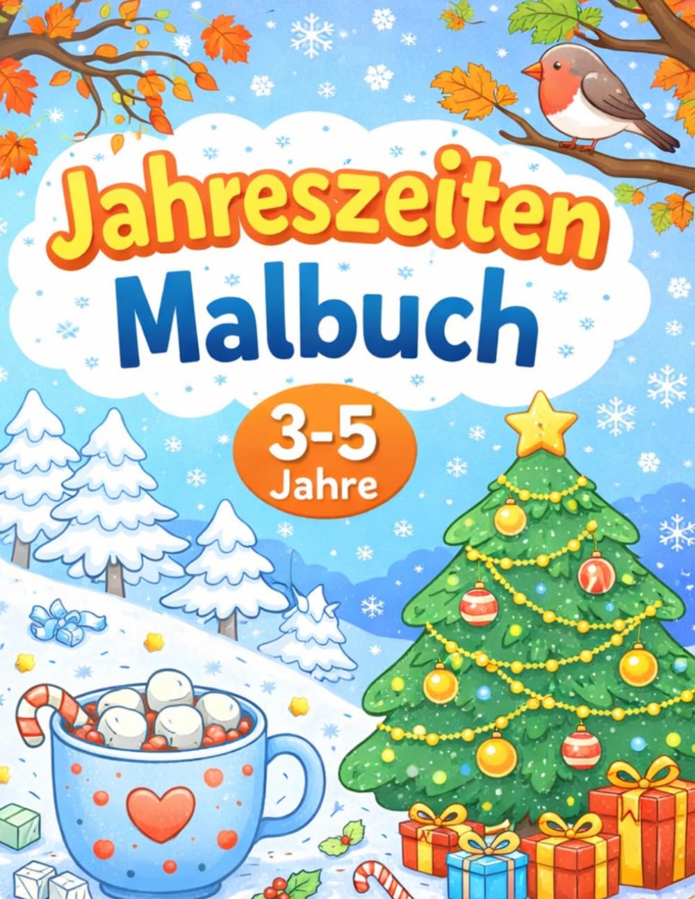 Jahreszeiten Malbuch für Kinder: Frühling, Sommer, Herbst & Winter – Einfaches Ausmalbuch für Kinder von 3-5 Jahren | Große Motive mit dicken Linien