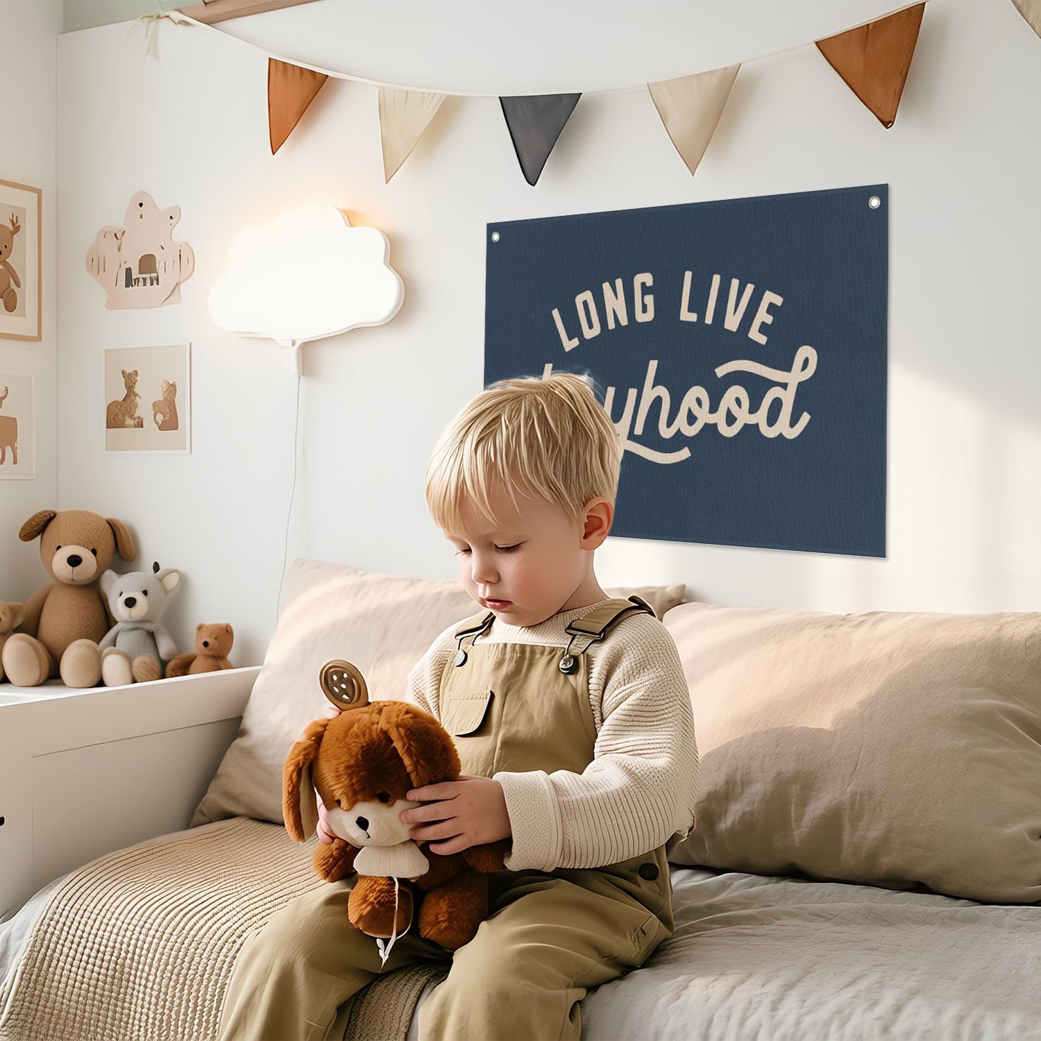 Long Live Boyhood Linen Canvas Banner Kids Room Decor Playroom Nursery