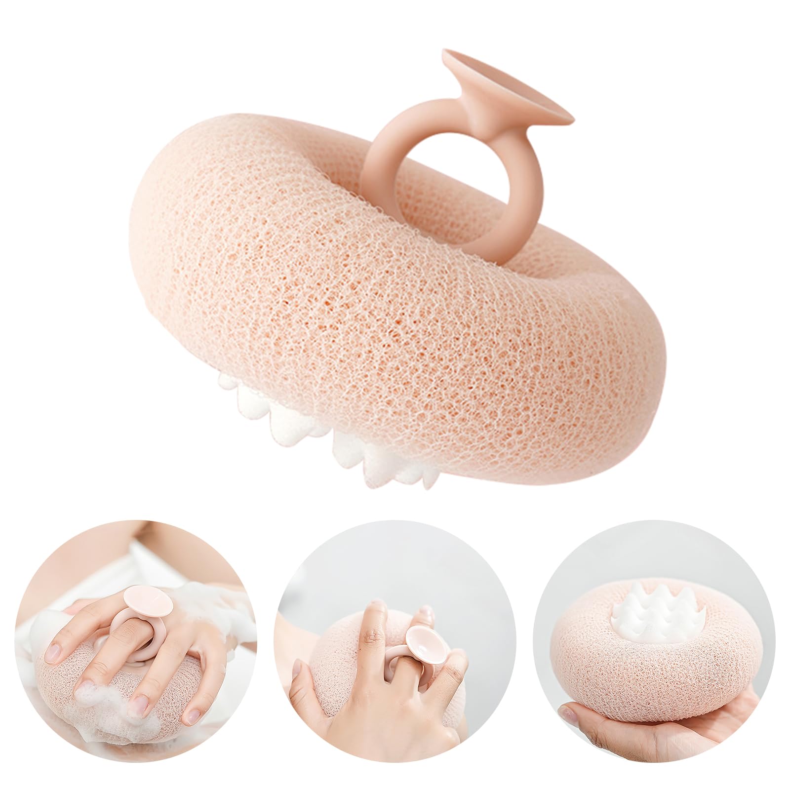 Newly Upgraded 2-in-1 Sunflower, Ultra Soft Sunflower Suction Bath Sponge, Exfoliating Bath Sponge with Suction Cup, Shower Loofah Sponge (Meaty Pink)