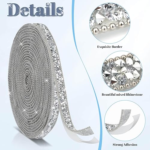 Miniatura 12 de Cintas autoadhesivas de diamantes de imitación de 5 yardas, tiras de diamantes de imitación plateadas, calcomanías de diamantes de imitación