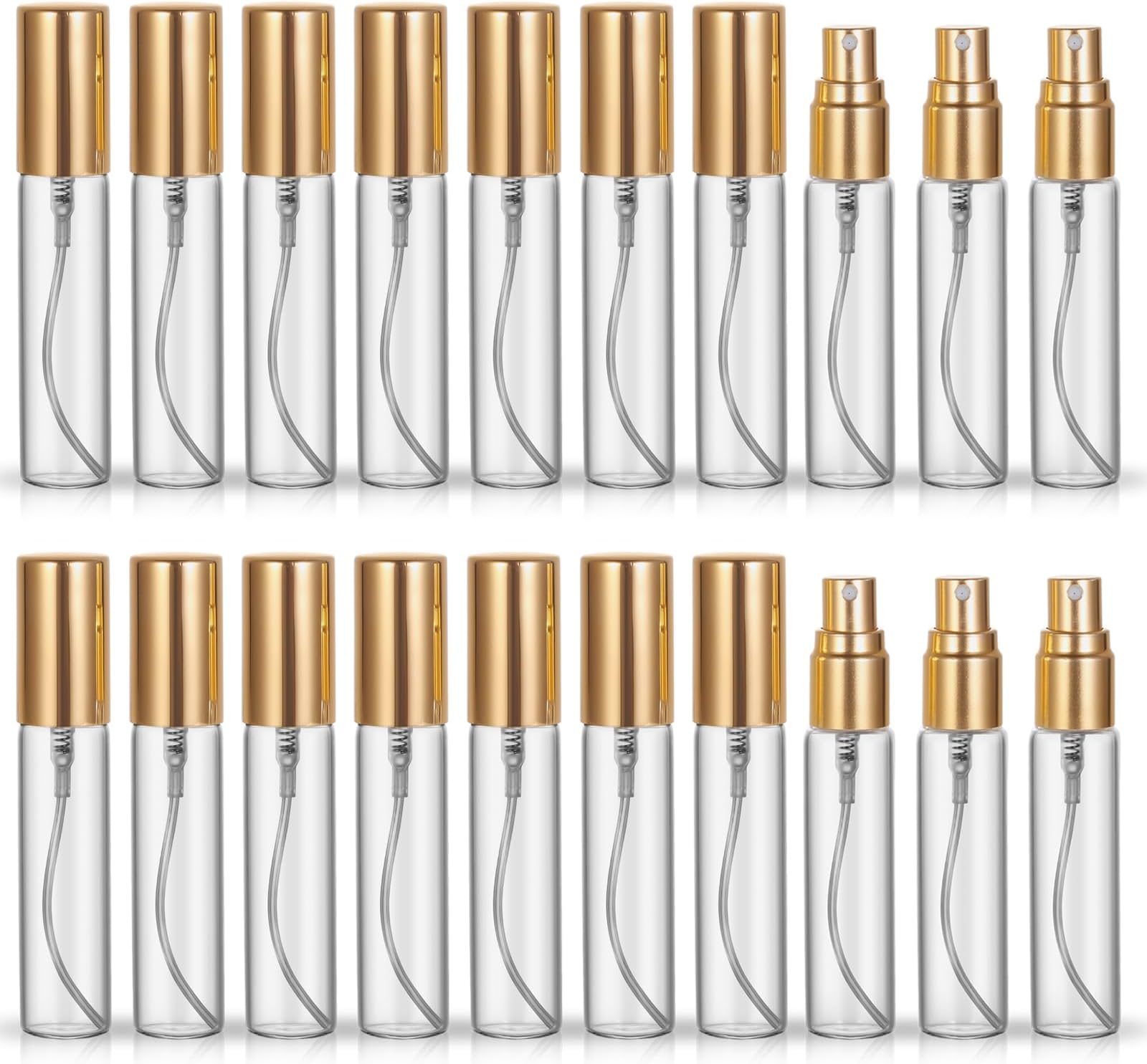 20 Pcs 10ml Empty Refillable Bottles Portable Travel Atomizer Refillable Bottles (Gold Caps)