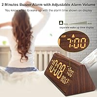 Vista 4 de DreamSky Reloj Despertador Digital de Madera para Dormitorio - Relojes Eléctricos de 7.7" con Puerto USB, Números Grandes, Temperatura, Atenuador
