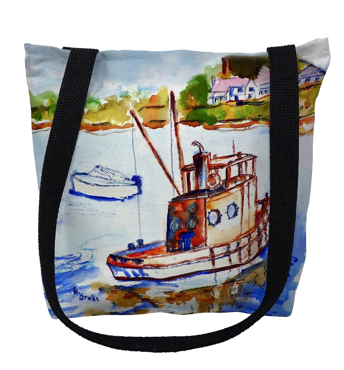 13 x 13 in. Tug Boat Small Tote Bag Black by Betsy Drake – Small, Black, Model TY165S