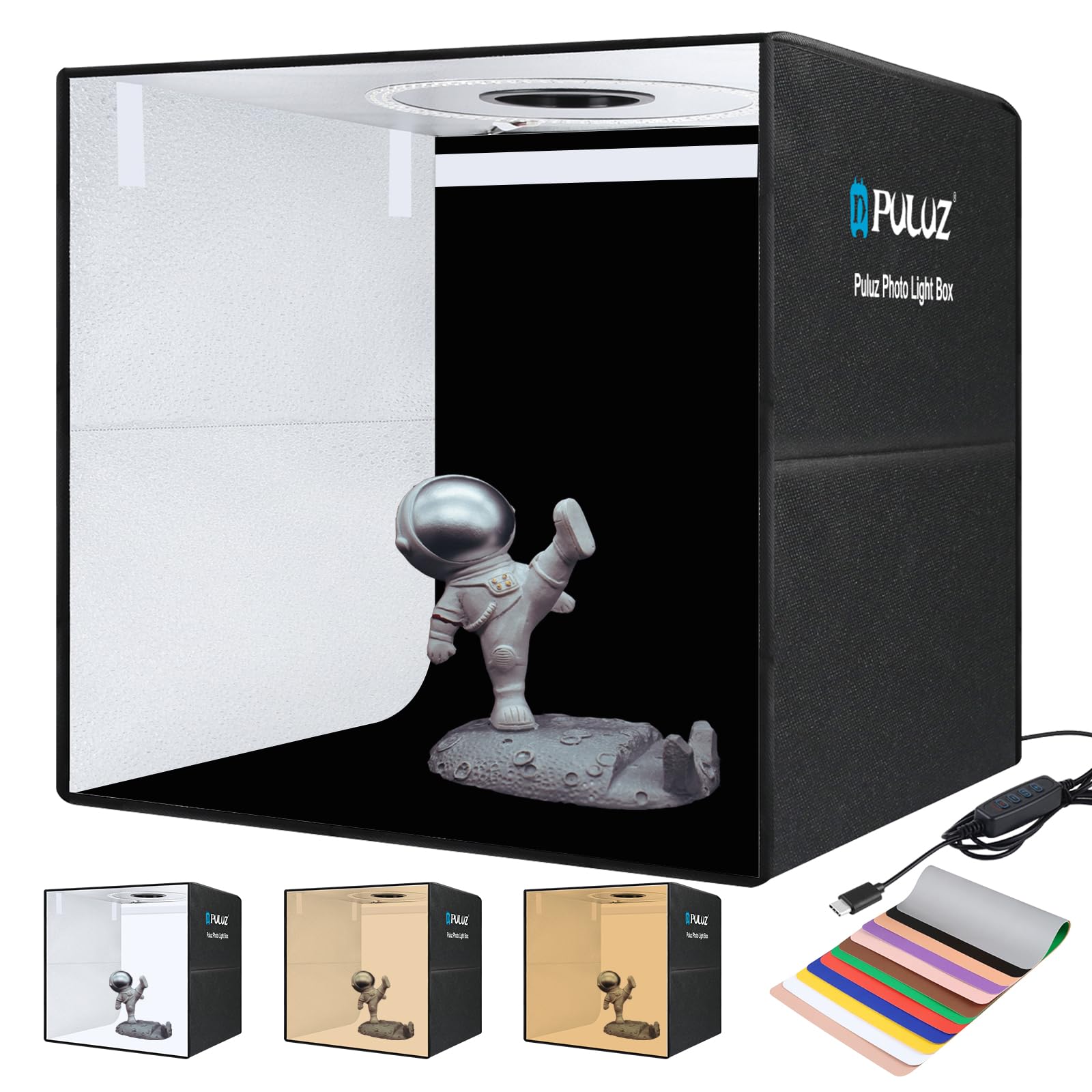 Light Box Photography 20x20in, PULUZ Portable Photo Studio Light Box with 160 LED Lights ?12 Color backdrops Professional Photography Lighting Tent Kit for Big Product Photography Lightbox