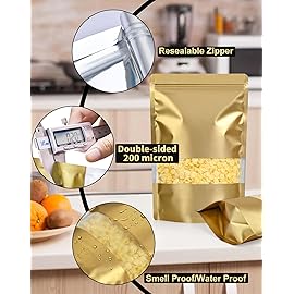 FireKylin 100 Pack Smell Proof Bags 5.5 x 7.8, Resealable Bags with Matte Window, Foil Pouch Stand Up Sealable Bags for PackagingGold