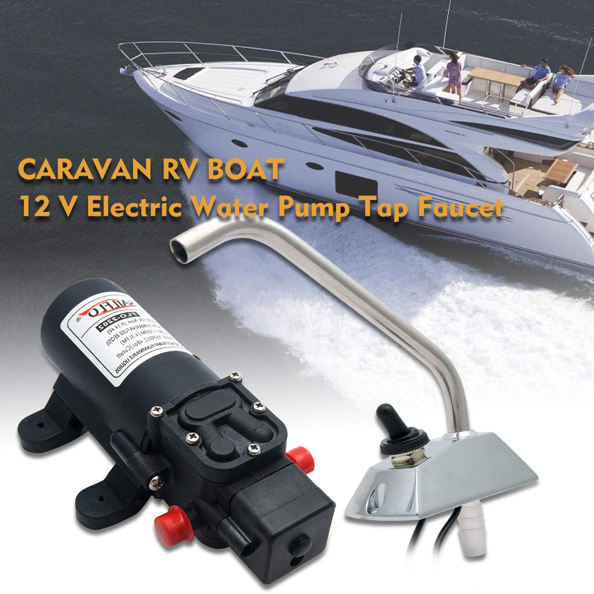 Bomba de agua RV, bomba eléctrica autocebante de 12 V con válvula giratoria de 360°, 35 PSI 3,5 Amp, 4,3 LPM, adecuada para RV Marine Yacht Caravan Cocina Baño