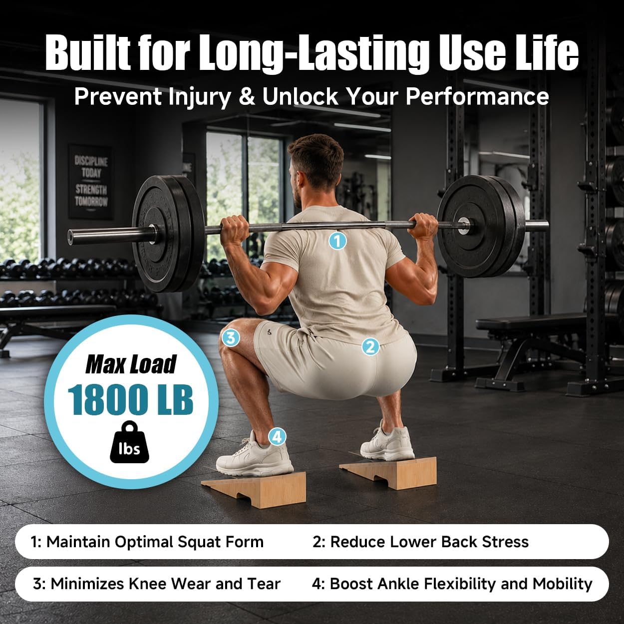 SEWD Wooden Squat Wedge, Non-Slip Slant Boards for Heel Elevated Squat | Squat Wedge Block to Improve Mobility and Flexibility Knees Over Toes, Calf Stretch