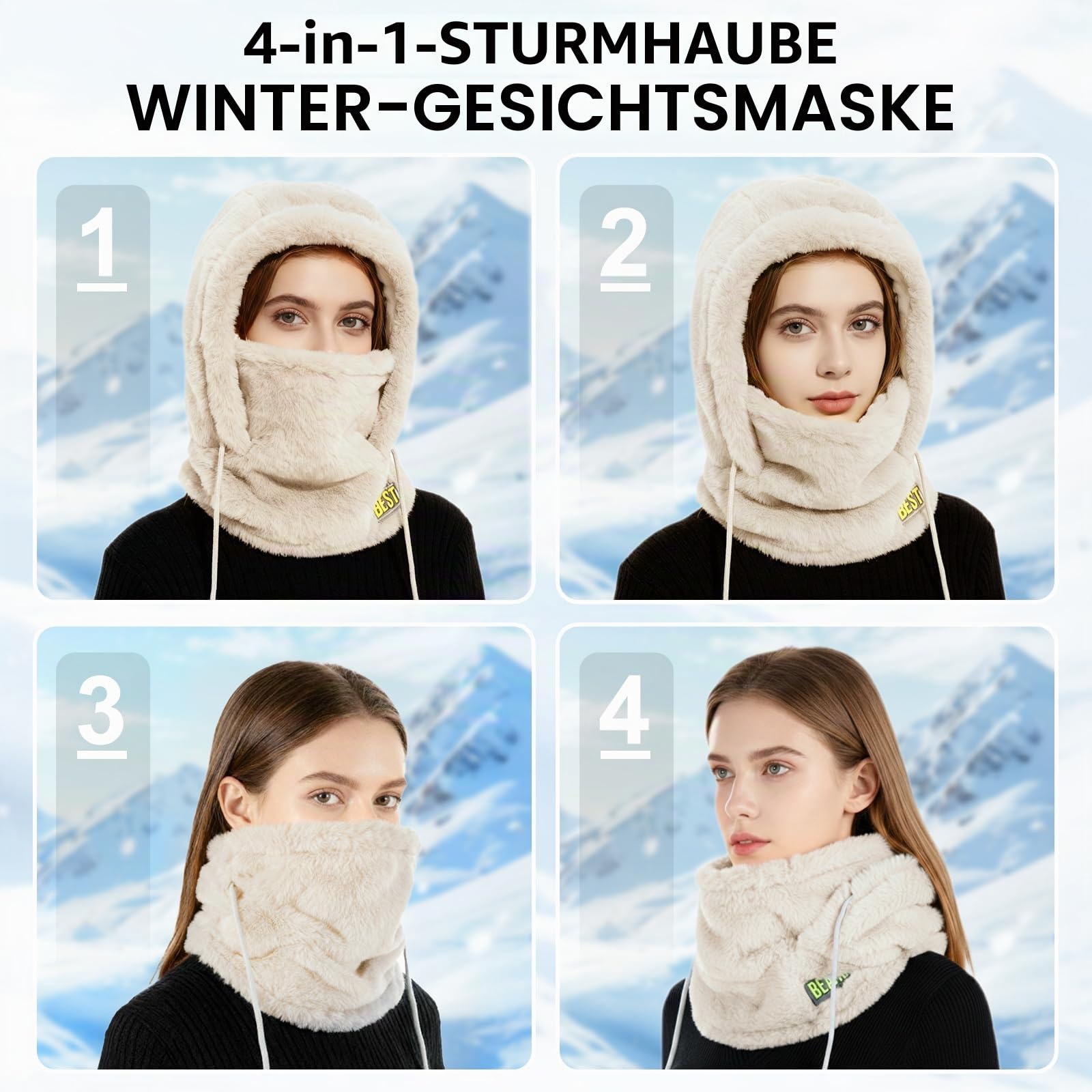 Sturmhaube Mütze Winter Thermo Fleece Balaclava, Winddicht Skimaske Warme Wolle kapuzenschal Gesichtshaube für Radfahren Snowboarden Skifahren Motorradfahren für Herren Damen
