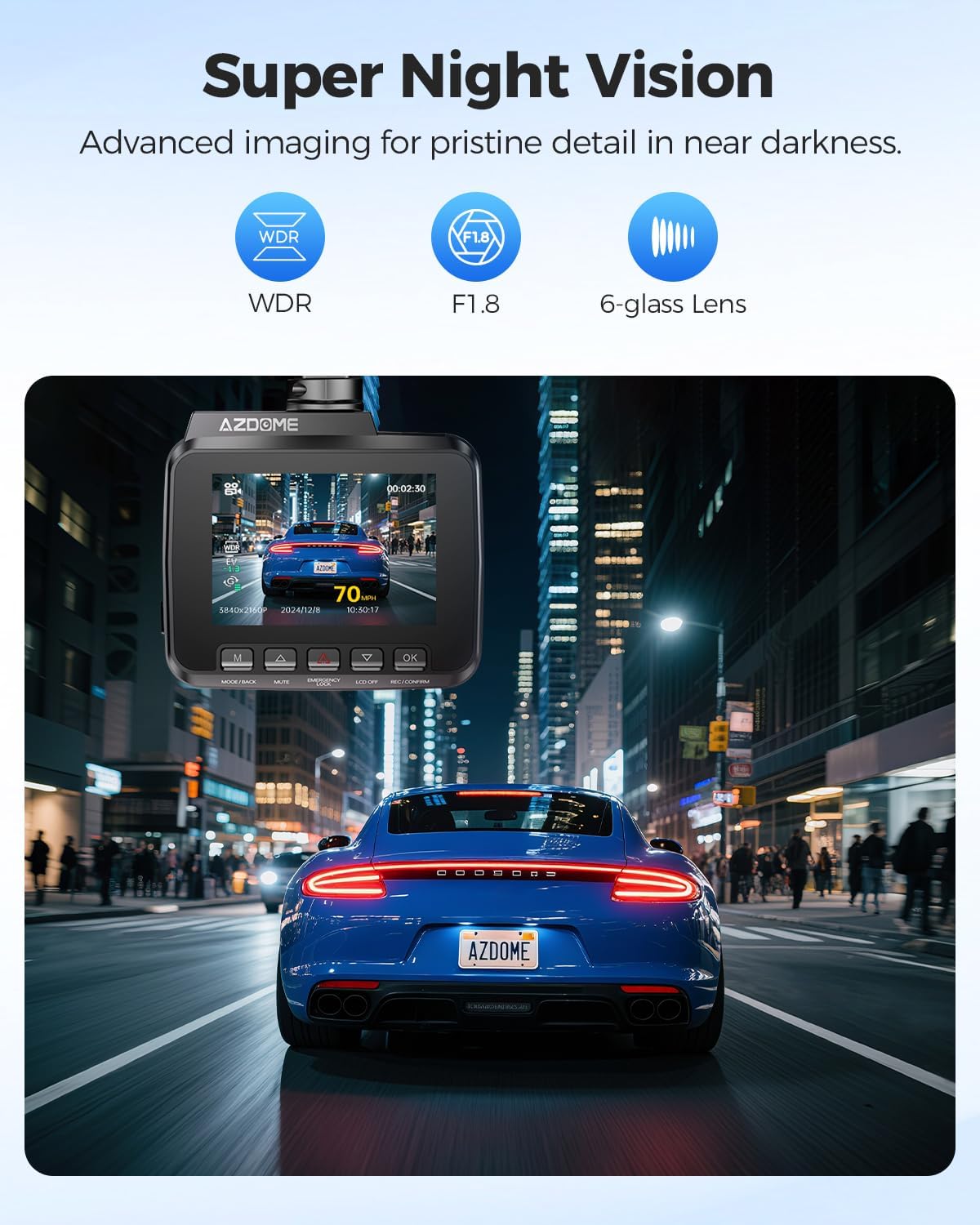 AZDOME GS63H 4K Dash Cam Built-in WiFi 6 GPS Car Dashboard Camera Recorder with STARVIS Night Vision, UHD 2160P, 150° Wide Angle, WDR, G-Sensor, Loop Recording, 24H Parking Mode
