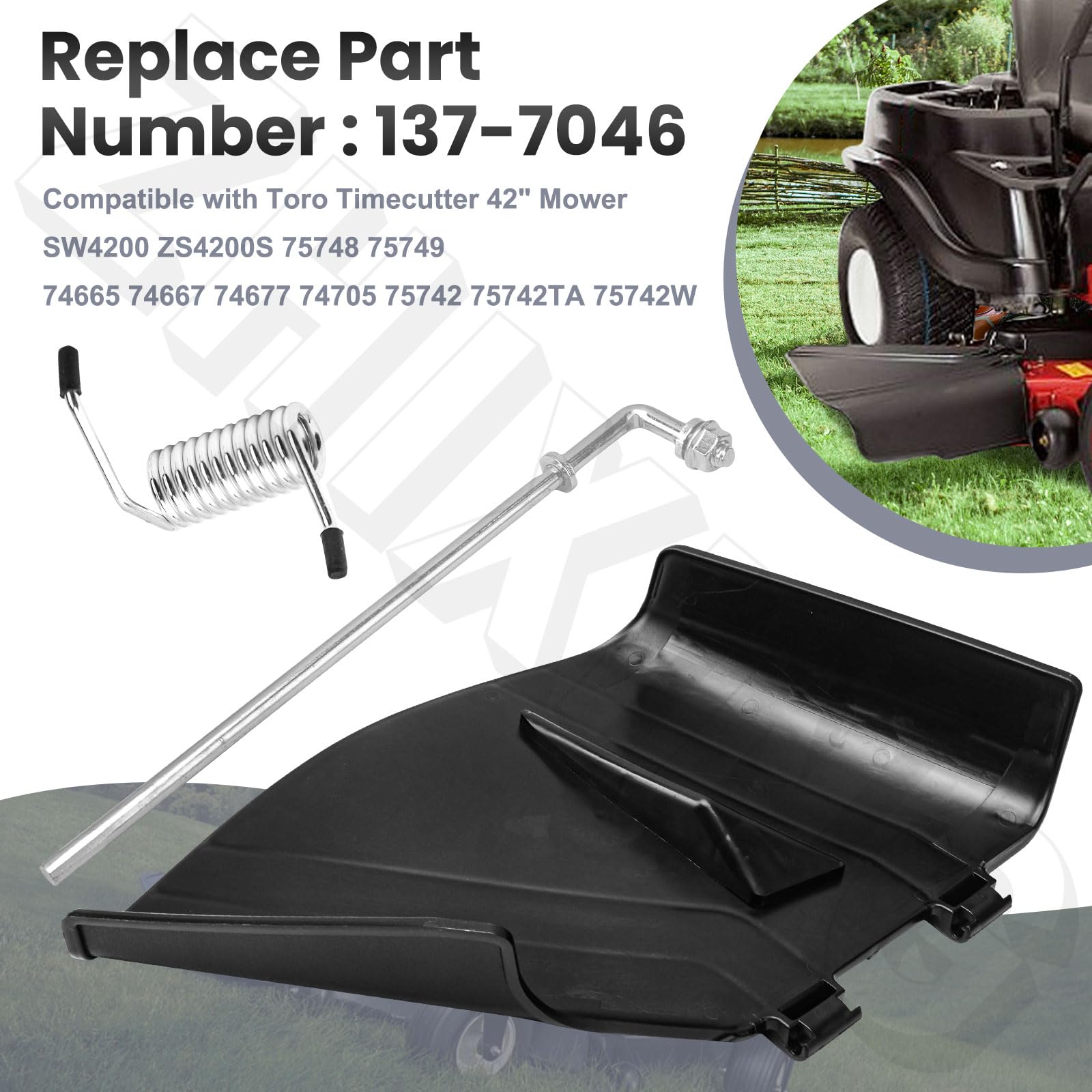 137-7046 - Canal deflector con accesorios de montaje compatible con cortacésped Toro Timecutter Exmark Quest E-Series SW4200 ZS4200S 75742 74665 75748 75749 74667 74677 74705 747111 75742TA