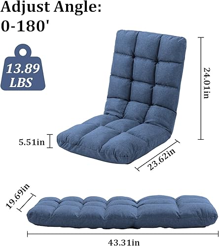 Miniatura 2 de Silla de suelo plegable con soporte para el respaldo, 14 posiciones ajustables, cama acolchada transpirable, sofá reclinable, sofá de juegos para