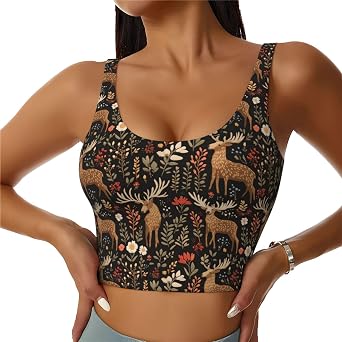 Deer Floral Womens Sports Bras Sports U-Shaped Back Vest Crop Tank Tops Underwear for Yoga Fitness Gym
