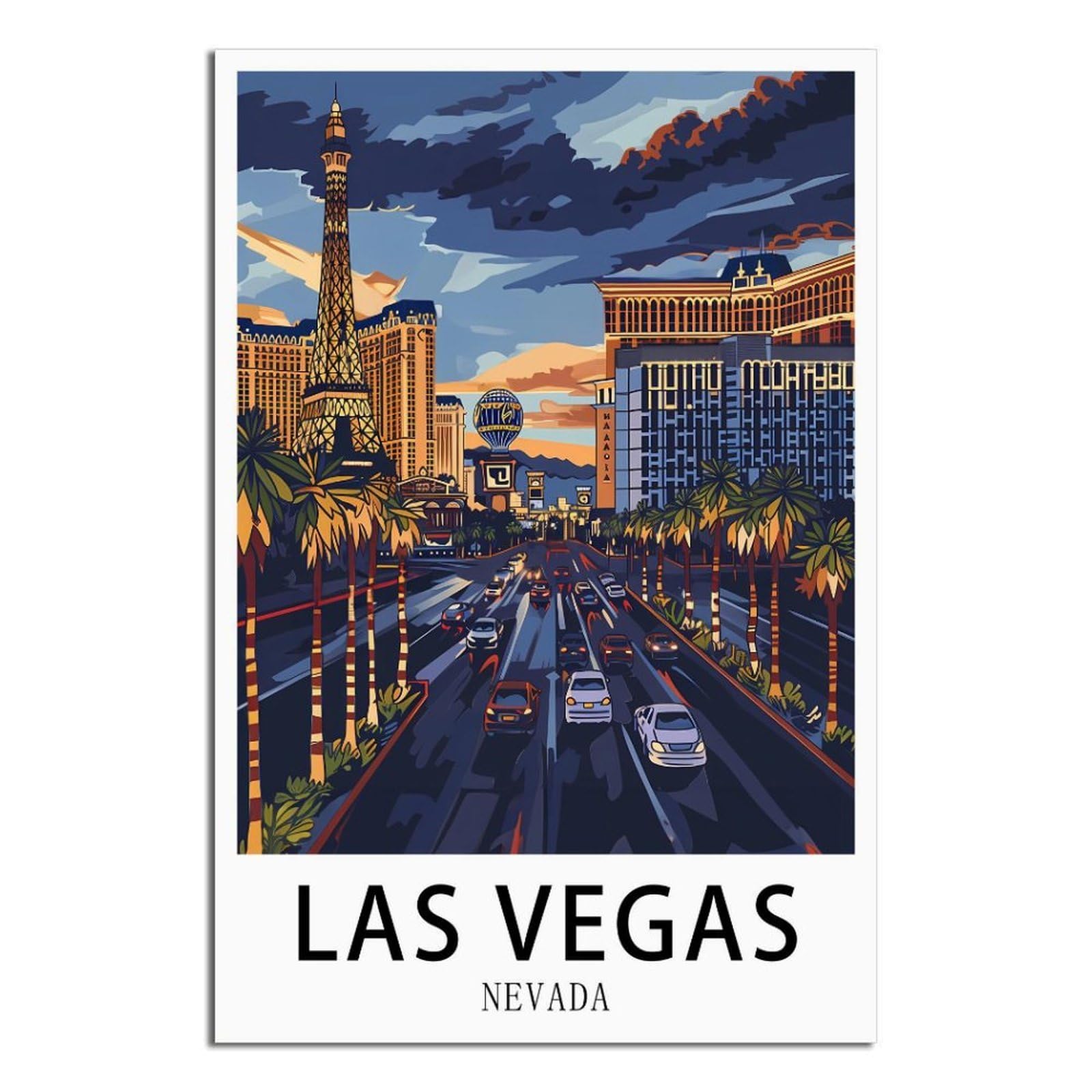 SLJGINEU Las Vegas Nevada Vintage Travel Posters Building 16x24inch(40x60cm) Canvas Wall Art Print Modern Painting Poster for Living Room Decor