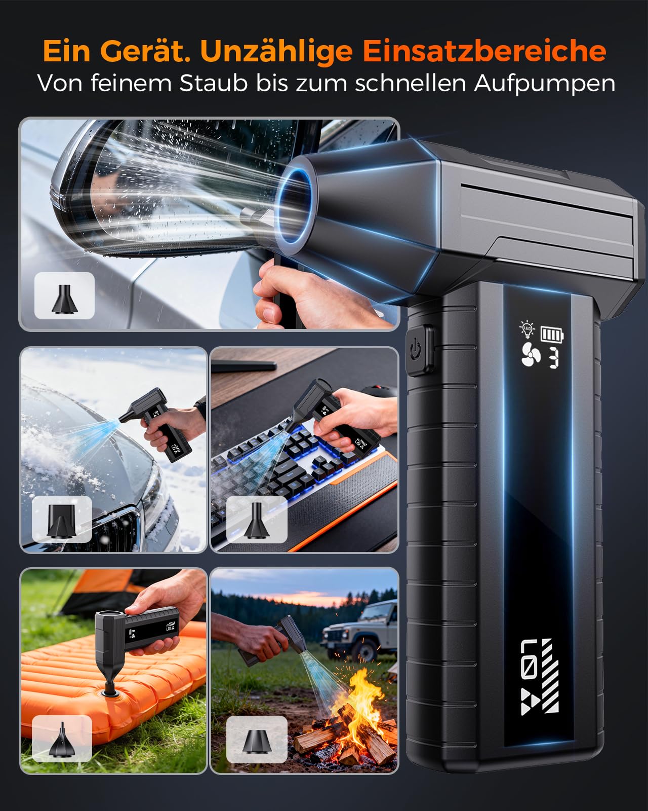 Elektrischer Air Duster 200.000 U/min Turbo Gebläse 10500 mAh Akku für PC Reinigung & Tastatur