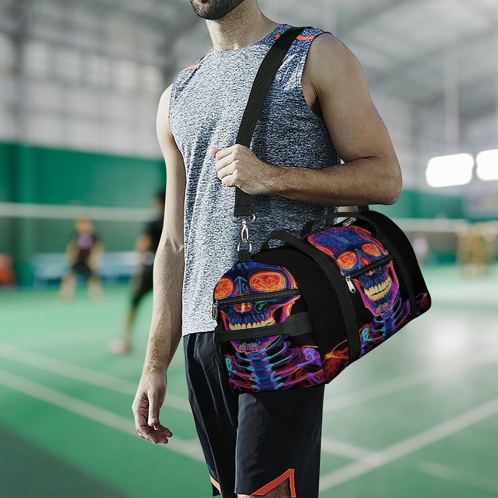 Bolsa de gimnasio ligera con diseño de calavera brillante, bolsa de viaje con compartimento para zapatos, bolsa de gimnasio para mujer, para pasar la noche, fin de semana, yoga, gimnasio, viajes de