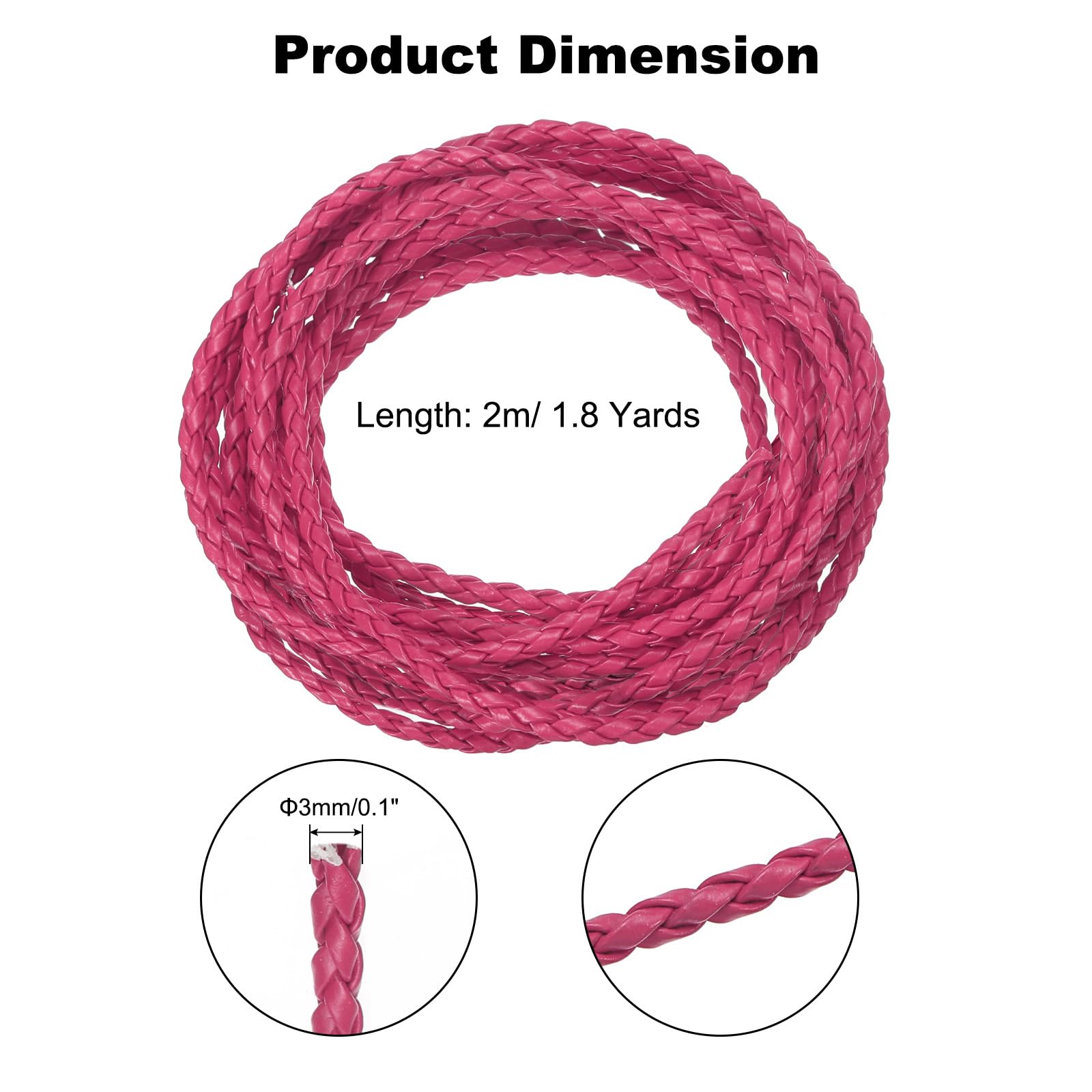 QUARKZMAN Cordoni in Pelle Intrecciata, Cinghia in Pelle Rotonda, Corda in Pelle Morbida per la Creazione di Gioielli, Realizzazione di Cravatte, Collane (3mm, 2 Iarde, Rosso Rosa)