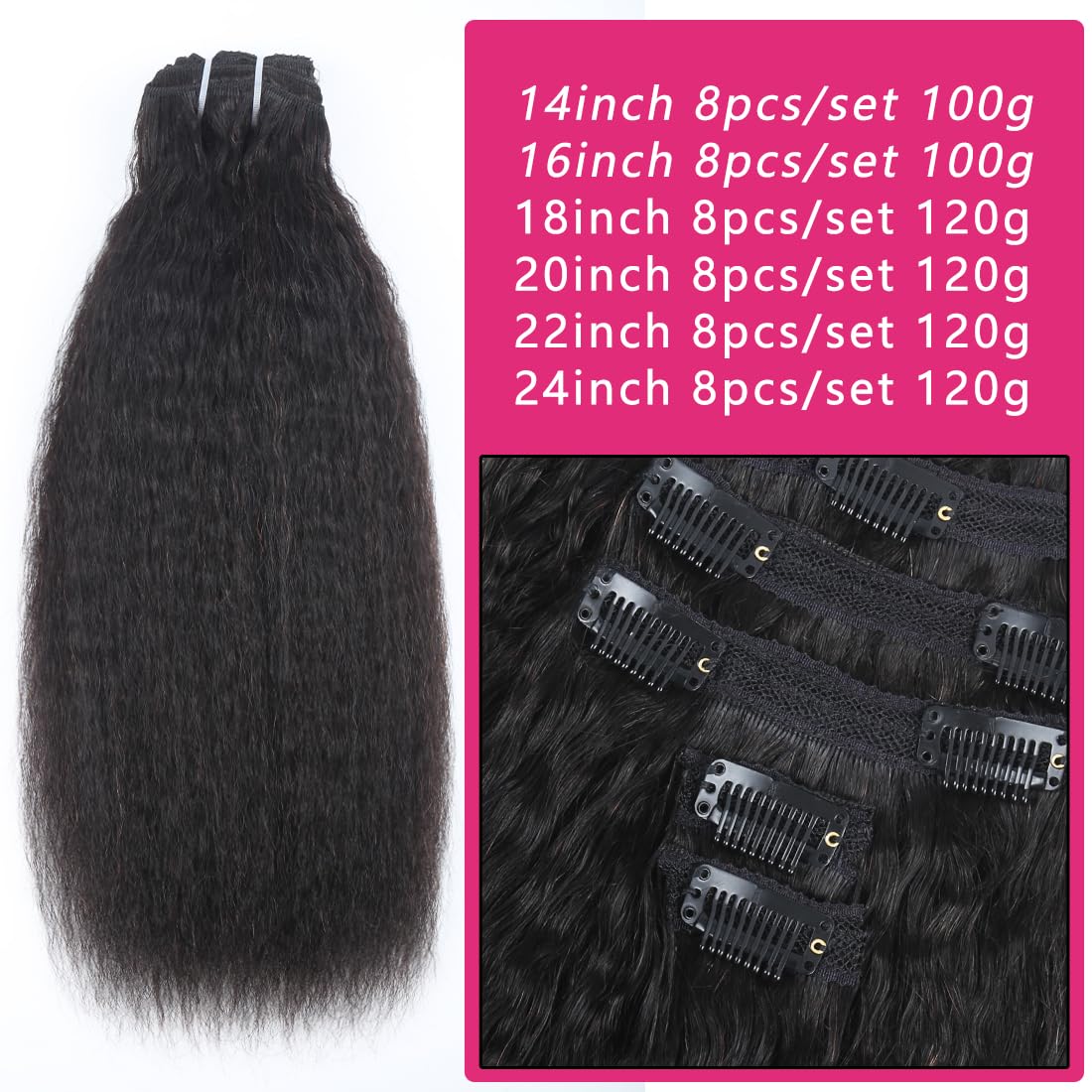 Clip in Hair Extensions Real Human Hair Kinky Straight Human Hair Extensions for Women 18 Inch 8Pcs Clip ins Brazilian Virgin Human Hair Pieces 120g 20 Clips Natural Black - Image 4