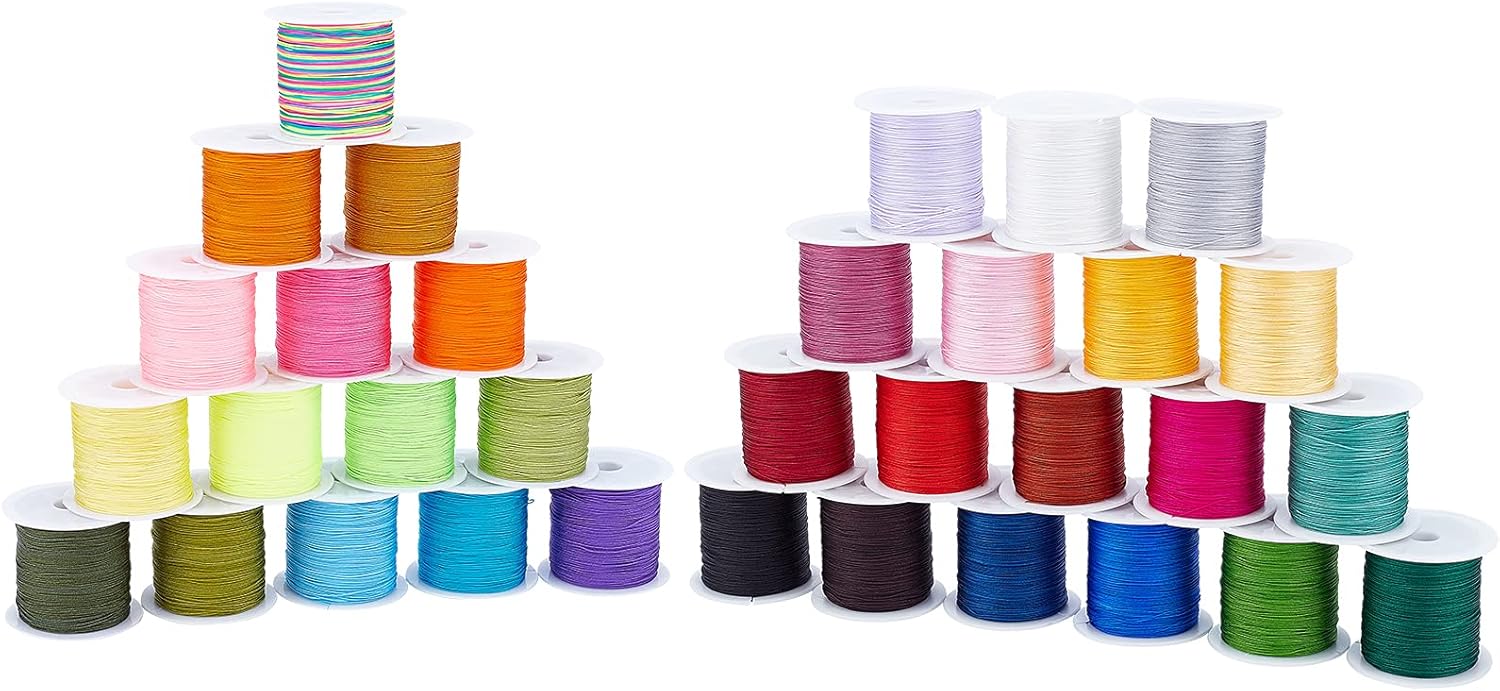 arricraft 33 Colors Polyester Cord, 0.3mm Round Beading String, Knotting Wire for Chinese Knotting, Kumihimo, Beading, Macramé, Jewelry Making, Sewing- 130 Yards/Roll