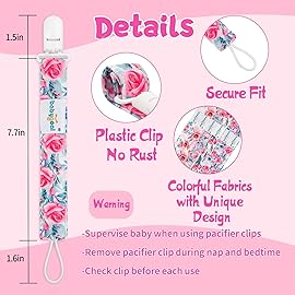 babygoal Floral Pacifier Clips, 6 Pack Binky Paci Holder Clips Leashes Fits for Most Pacifiers and Binkies 6PS16