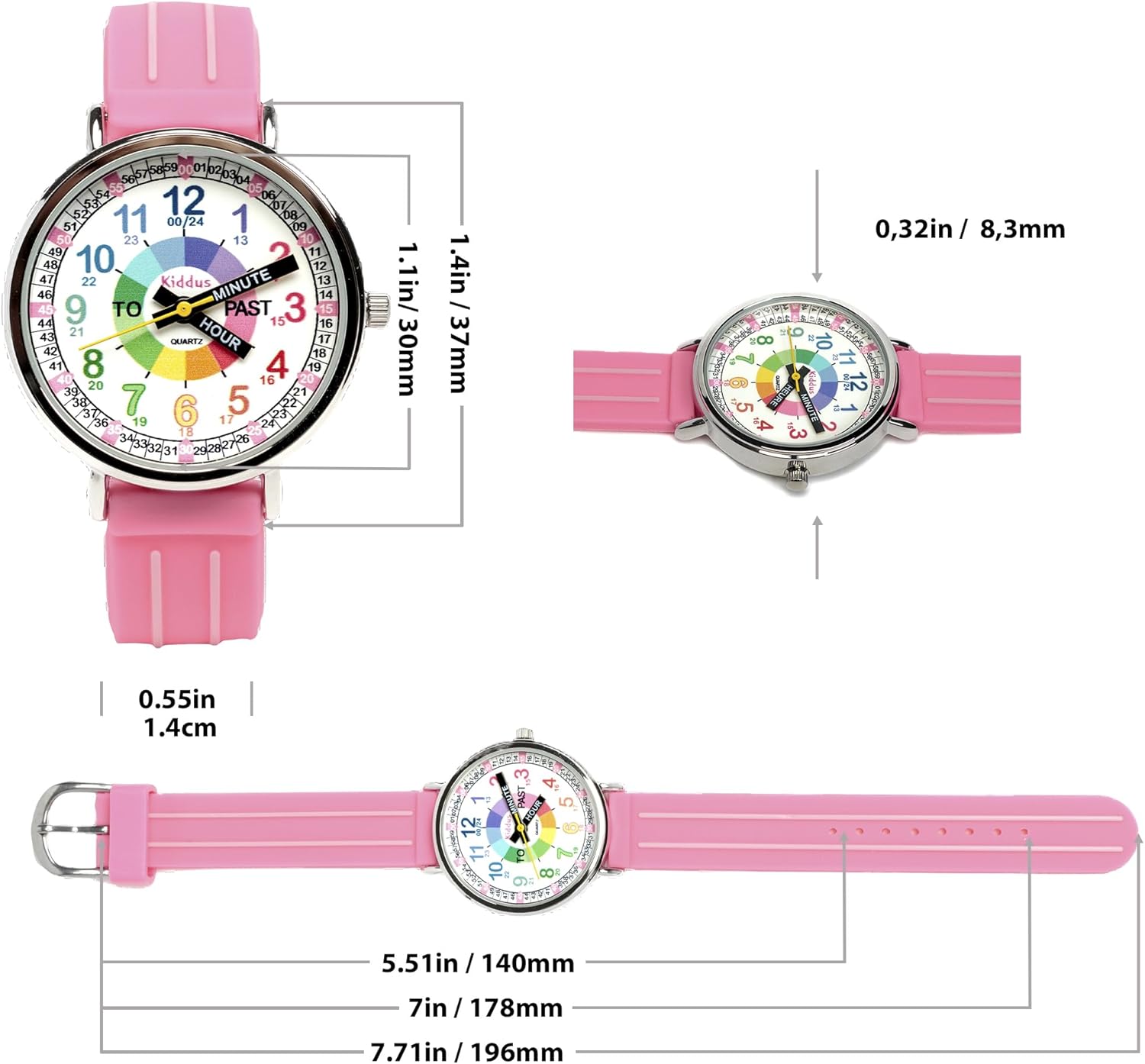 Kiddus Watches Boy and Girl Kids Ages 6-12 Analog Time Teacher with Exercises. Japanese Quartz Movement. Easy to Read and Learn Time. Girls Watches Ages 5-10