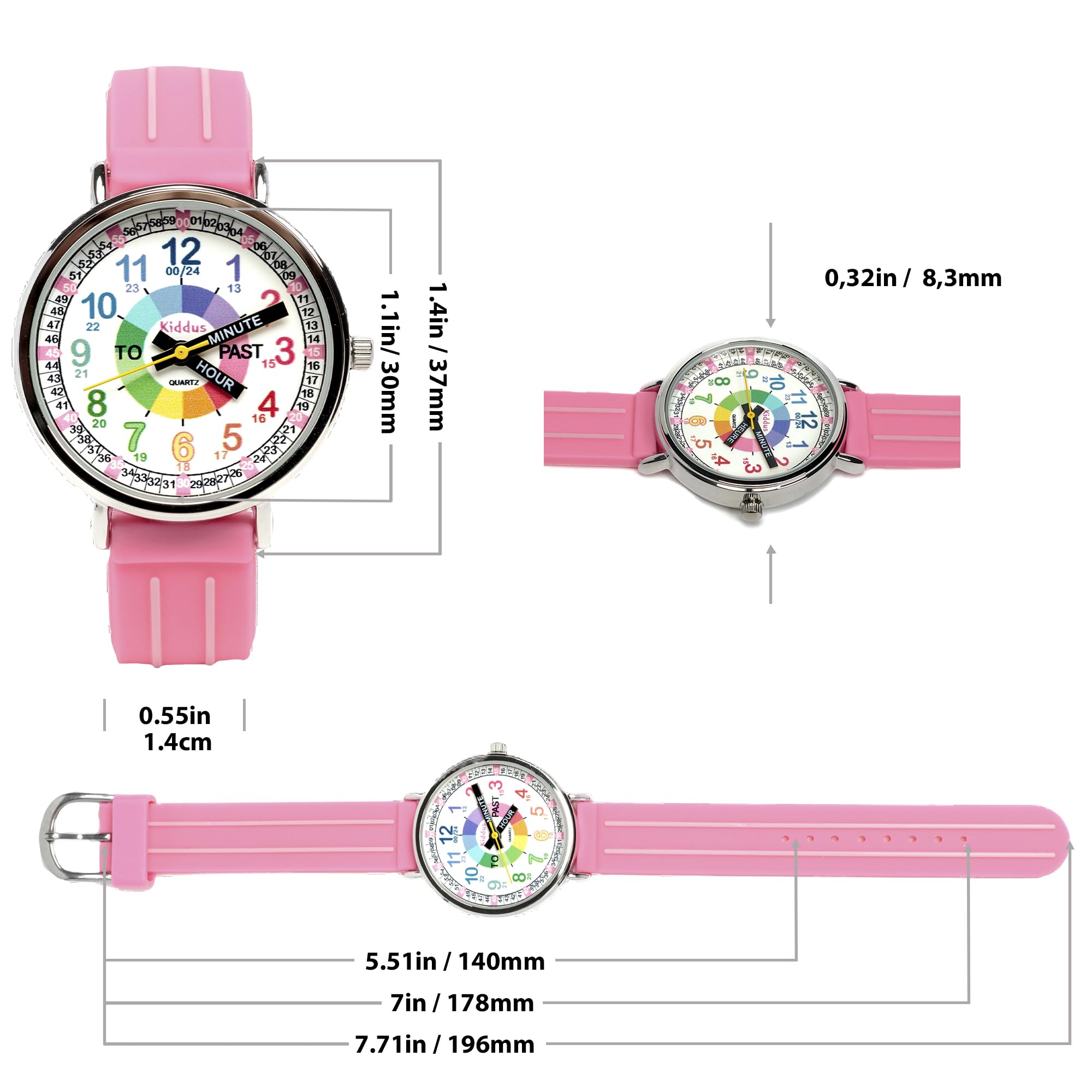 Kiddus Orologio Educativo per Bambino e Bambina dai 5 ai 10 Anni, Orologio Analogico Didattico per Imparare l'Ora, Movimento Giapponese