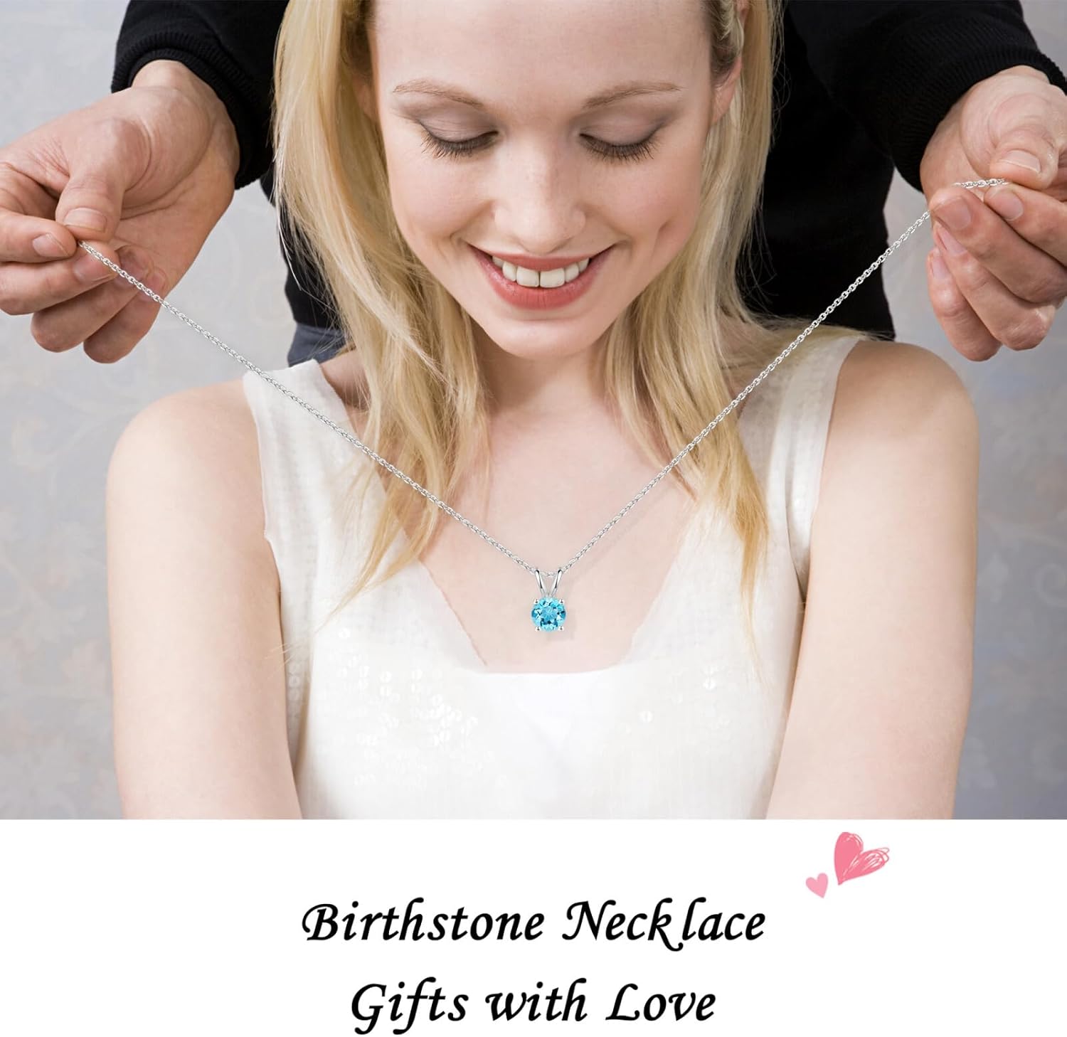 SMILEST Birthstone Necklace for Women Mom Wife, 1ct Sparkle Round Cut Birthstone Pendant 925 Sterling Silver Necklace Gifts for Women Mom Wife Friend