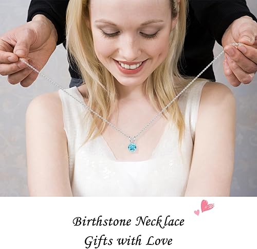 Miniatura 3 de SMILEST Collar de piedra natal para mujer, mamá, esposa, colgante de piedra natal de corte redondo brillante de 18 quilates, chapado en oro rosa