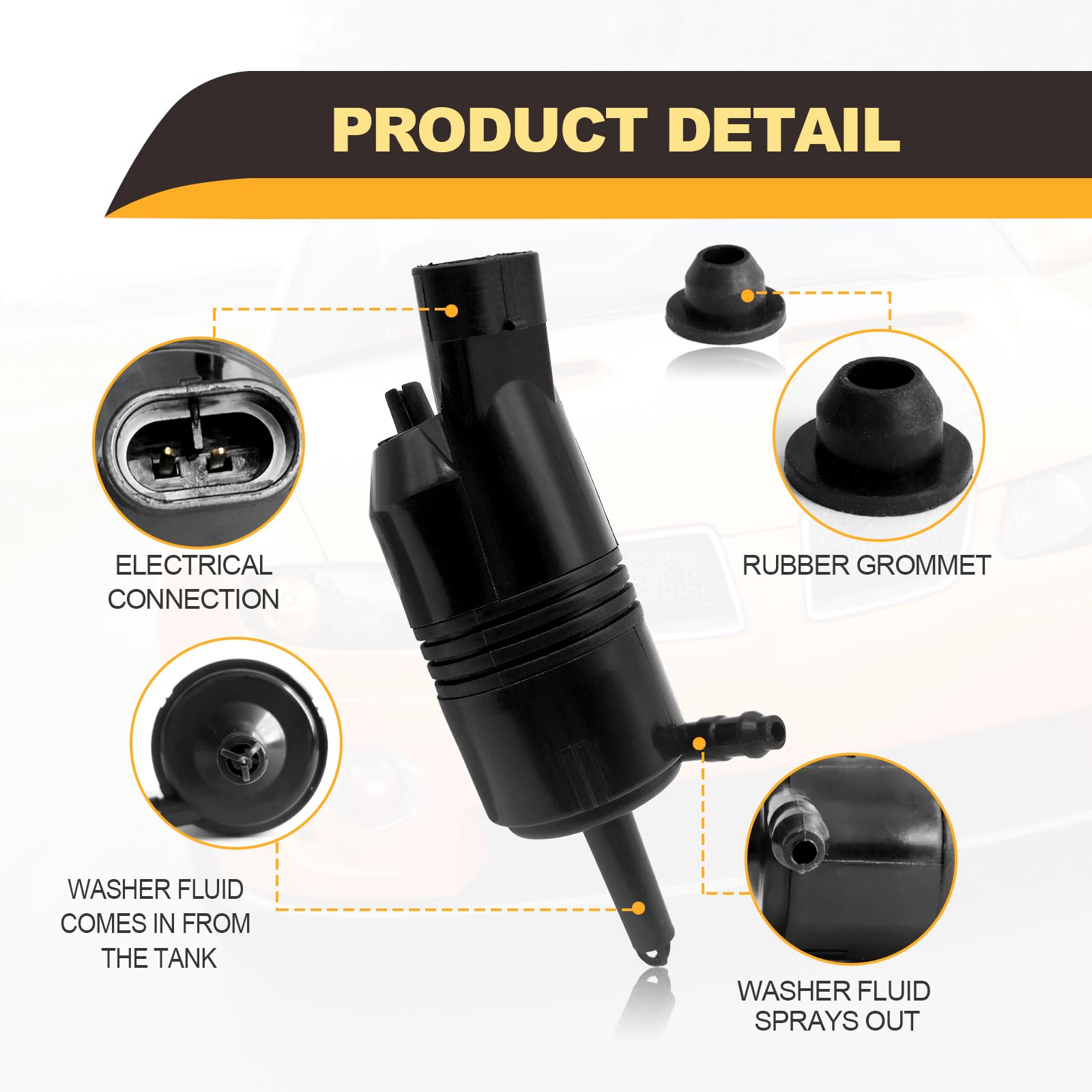 Car Windshield Washer Pump With Grommet - Replacement For Chevy, GMC, Buick, Cadillac Models - View #3